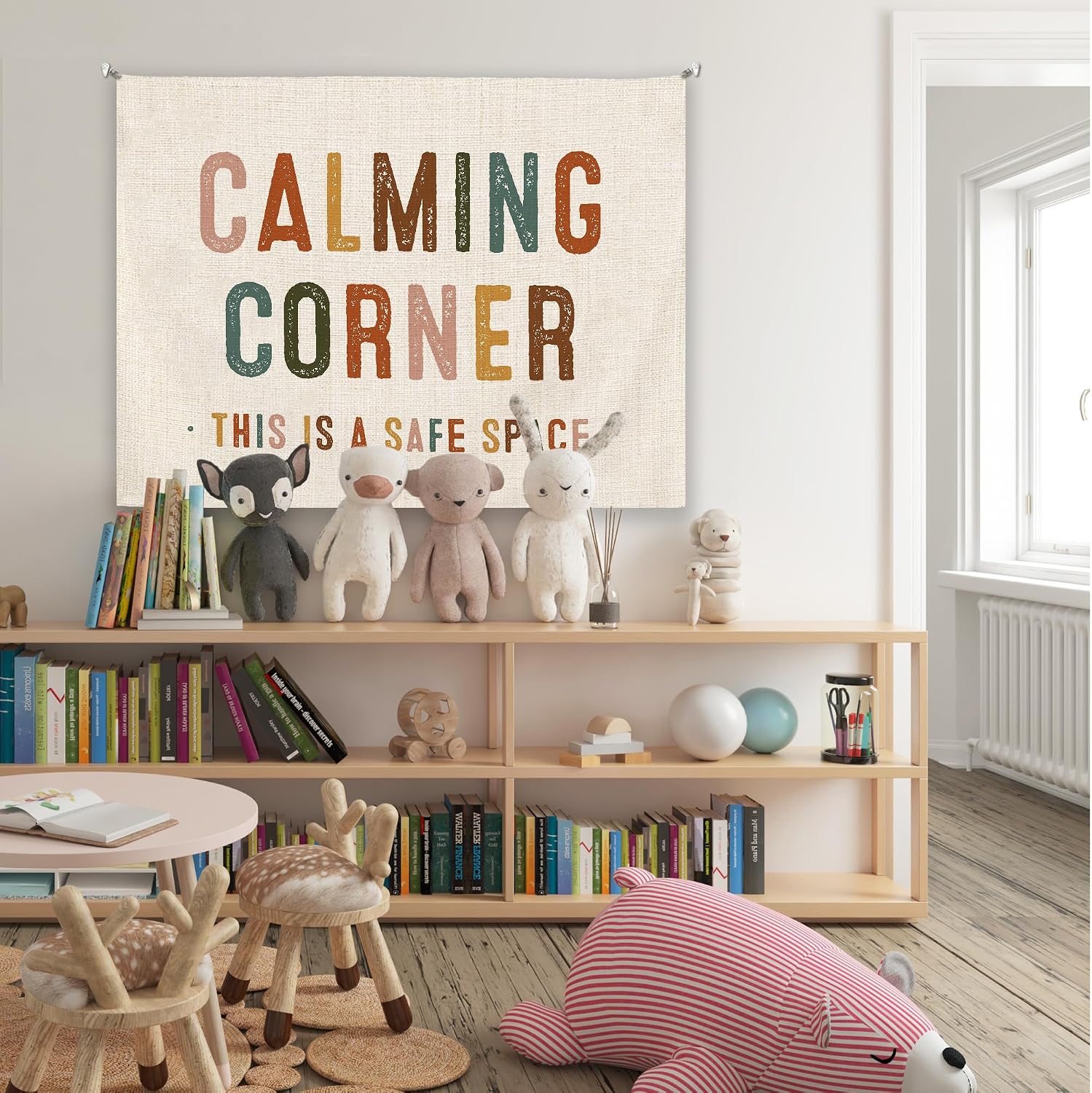 Detalle 2 de Tzhim 30x40-Inch Calming Corner Linen Wall Tapestry for Classrooms