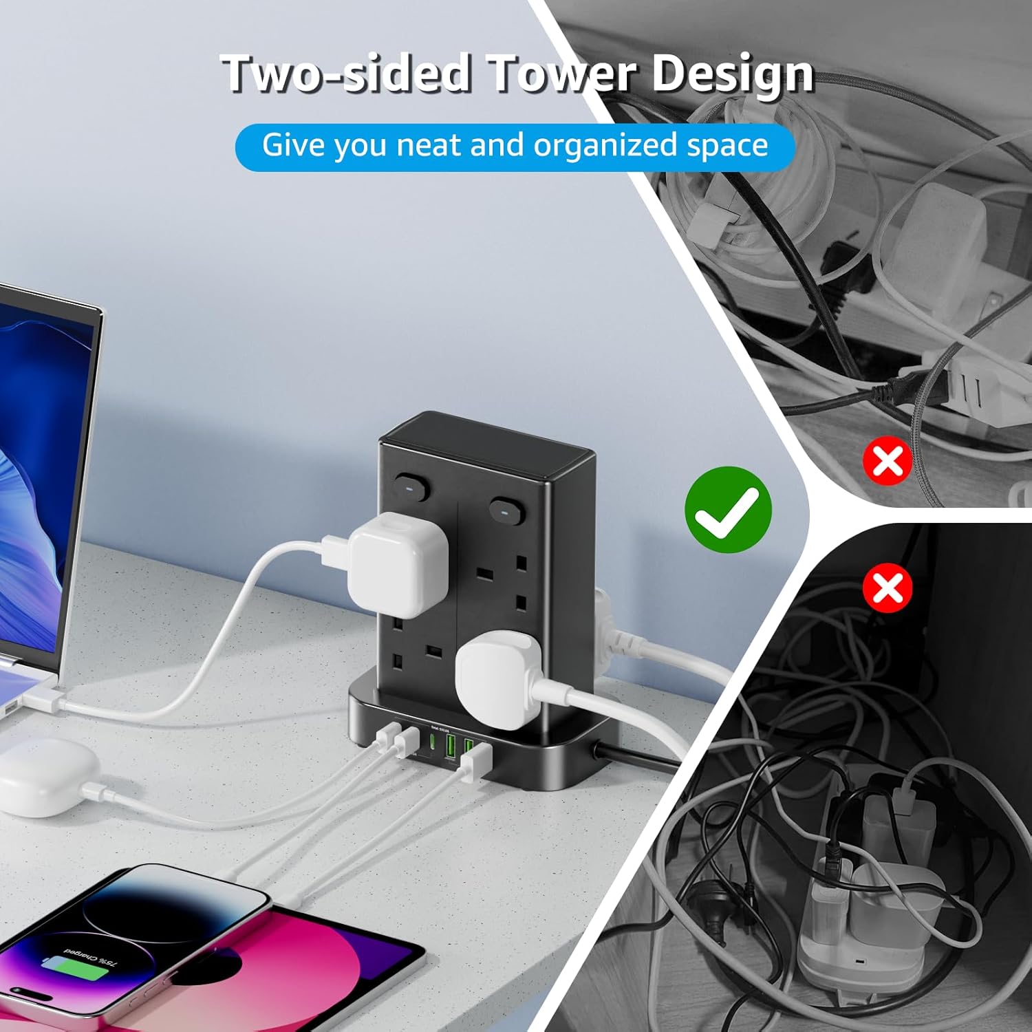 Thumbnail 4 de Tower Extension Lead 8 Way Multi Plug Tower