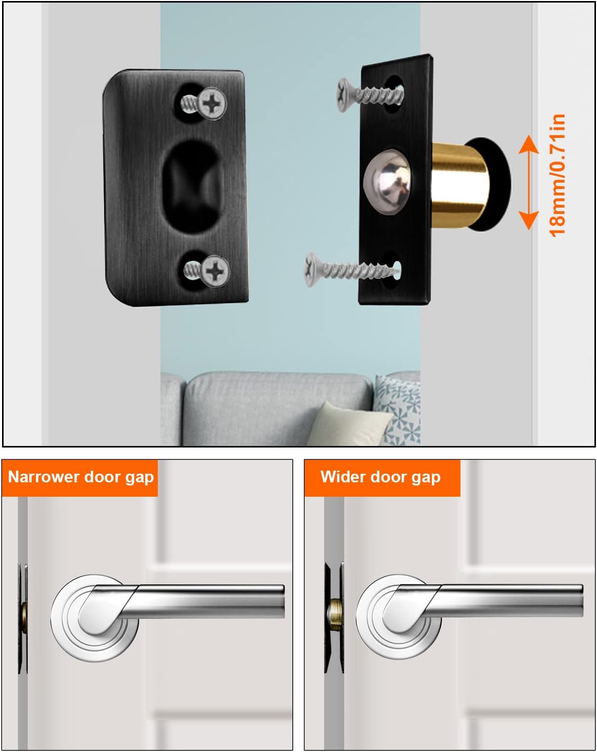 Thumbnail 2 de Jiayi Ball Door Latches for Internal Doors (4 Pack) – Adjustable Roller Ball Catch with Spring Bearing
