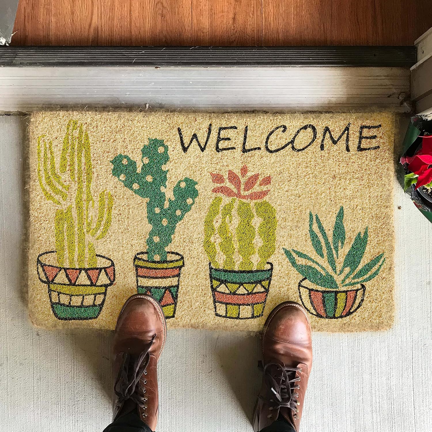 Detalle de Baroni Home Zerbino Ingresso Casa in Fibra di Cocco Dipinto a Mano 70x40 cm – Welcome cactus