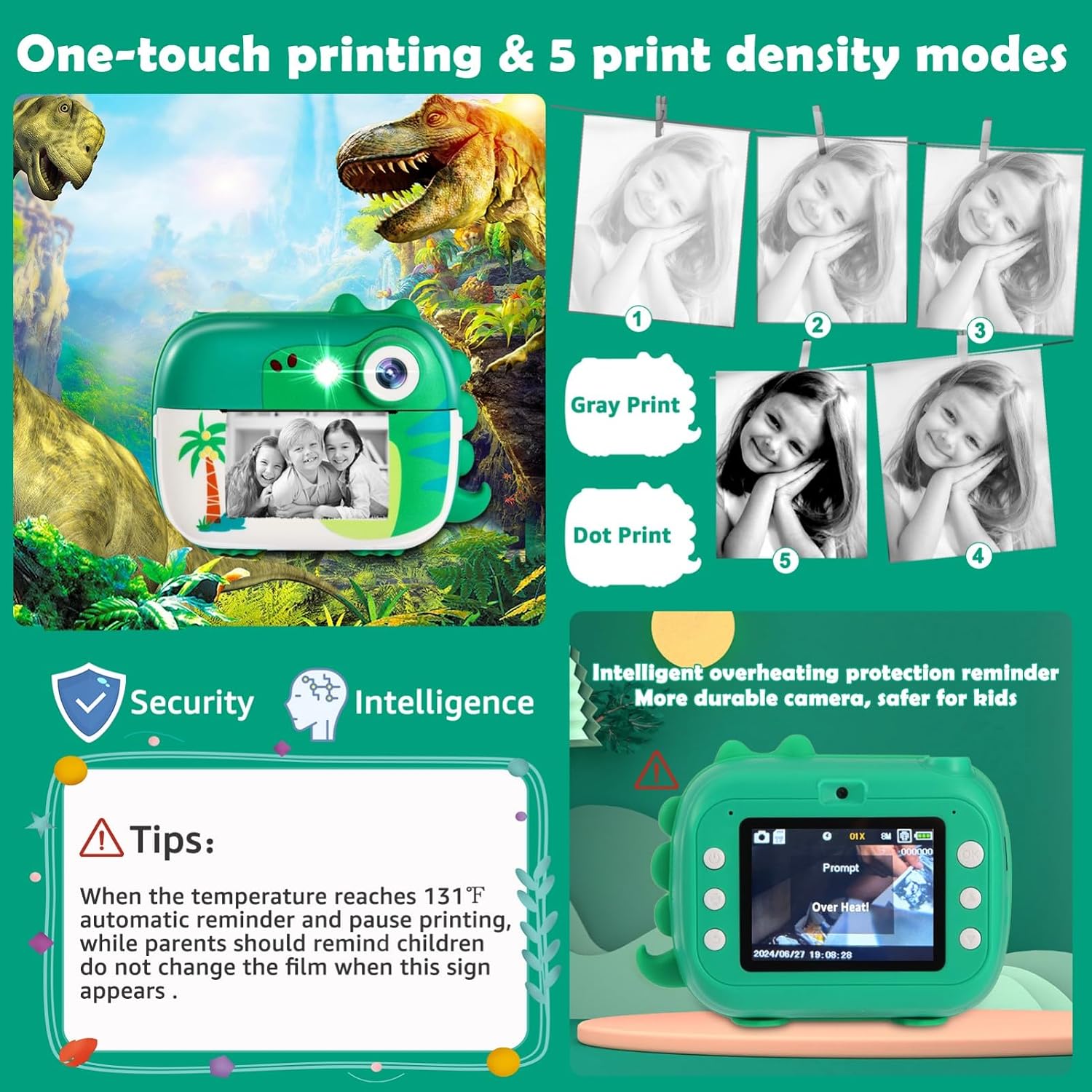 Thumbnail 5 de ARNSSIEN Kids Camera Instant Print with 7 Rolls Paper – 1080P, 2.4" Screen, MP3 Player & Games (M3)