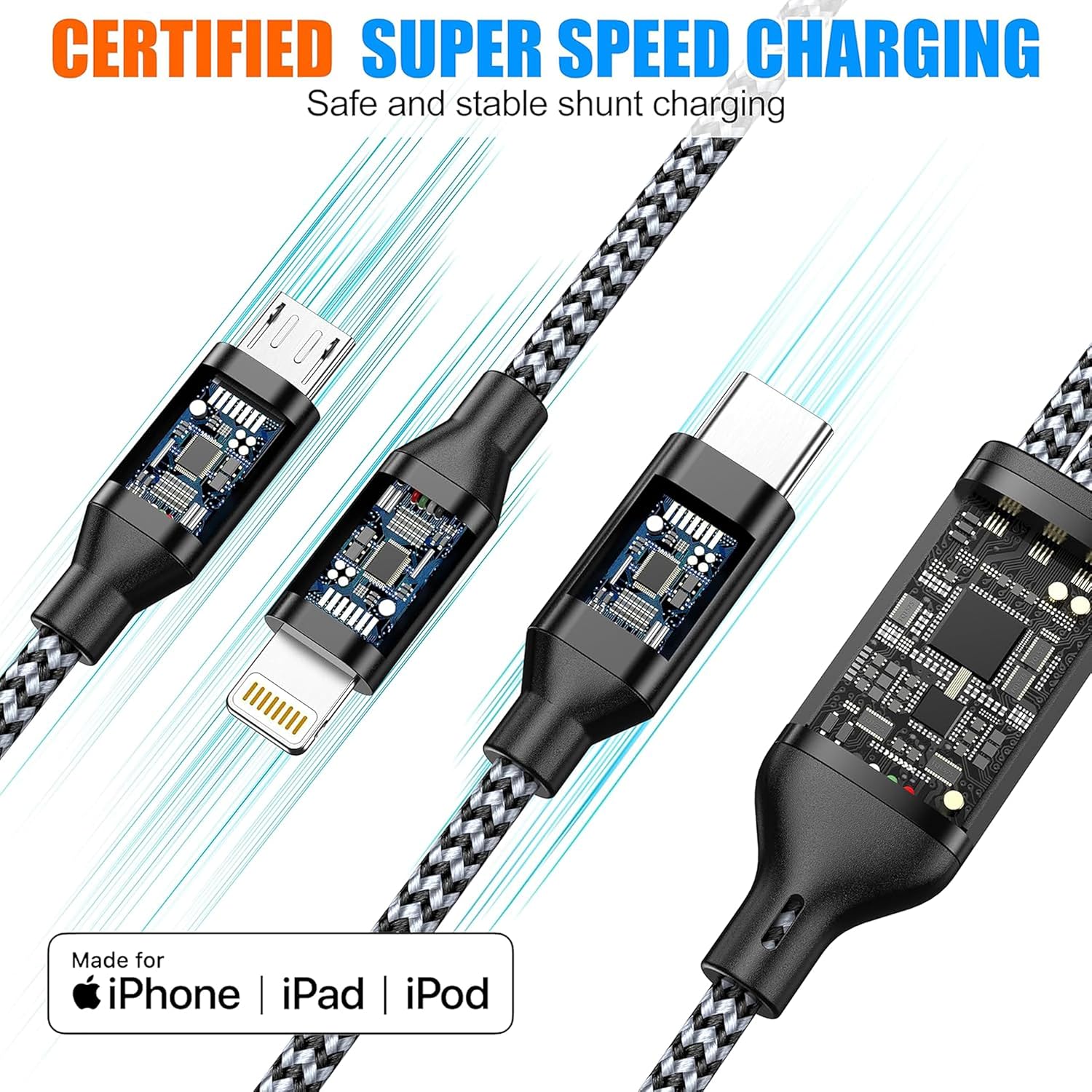 Thumbnail 4 de Xnewcable 3-in-1 Multi Charging Cable 4ft, 2-Pack