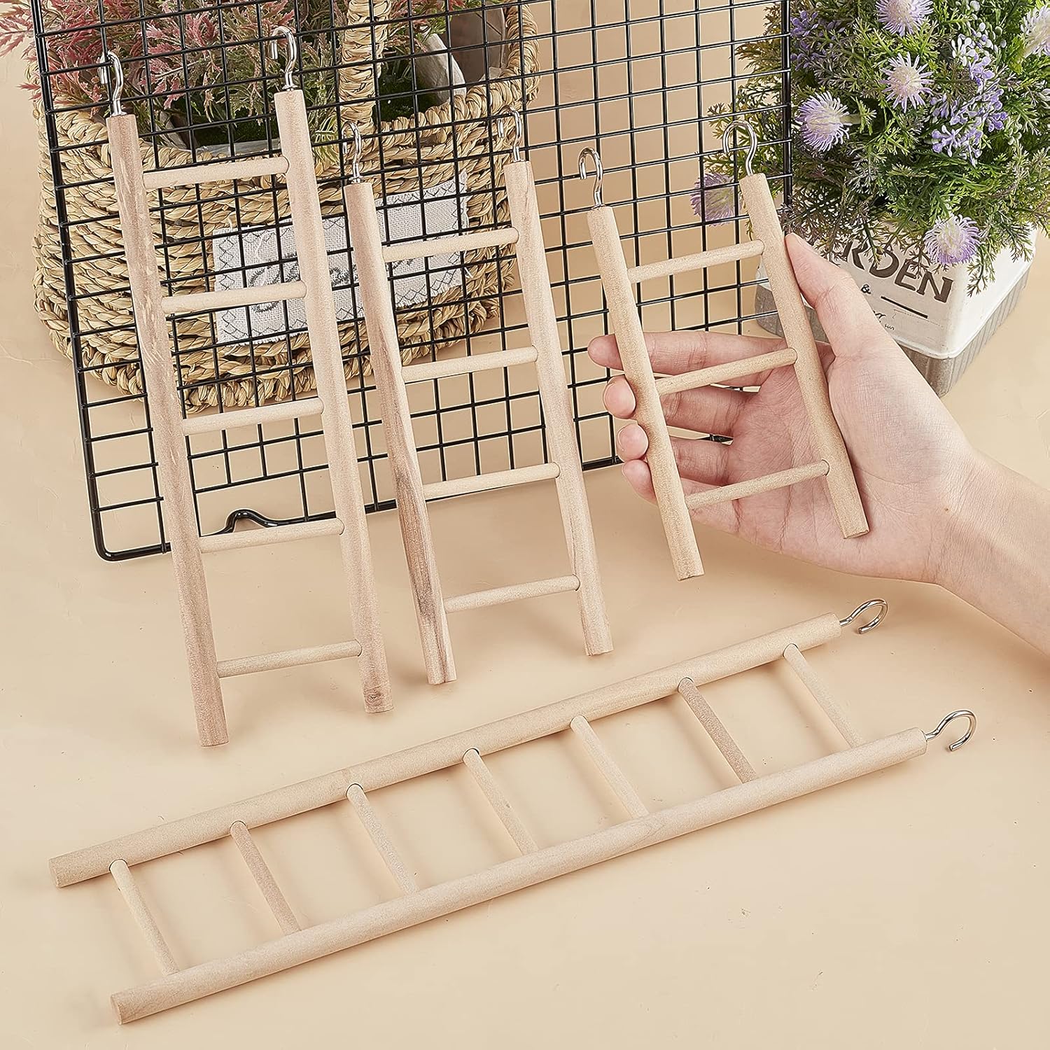 Detalle de Vogeltreppe aus Holz für Papagei, 4 Stück