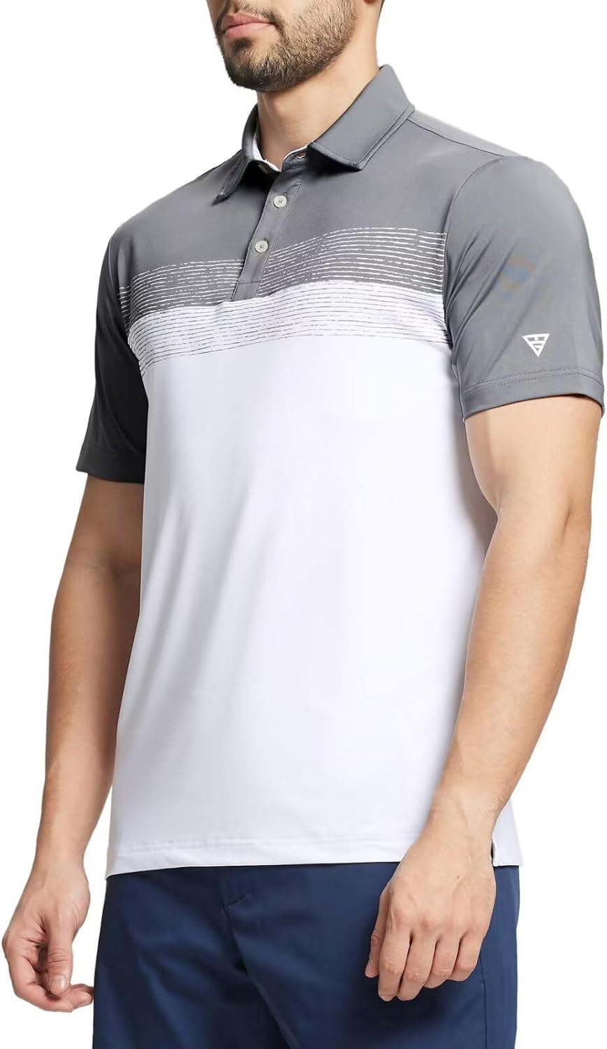 Detalle de M MAELREG Golf Shirts for Men Dry Fit Performance Chest Print Color Block Polo