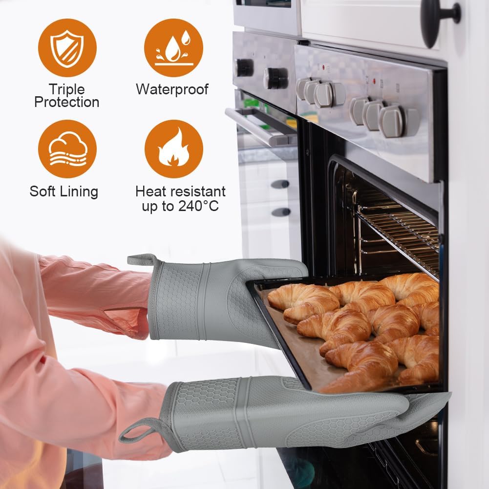 Detalle de AUAUY silikonugnshandskar med grytlappar, halkfritt grepp och skydd upp till 240 °C