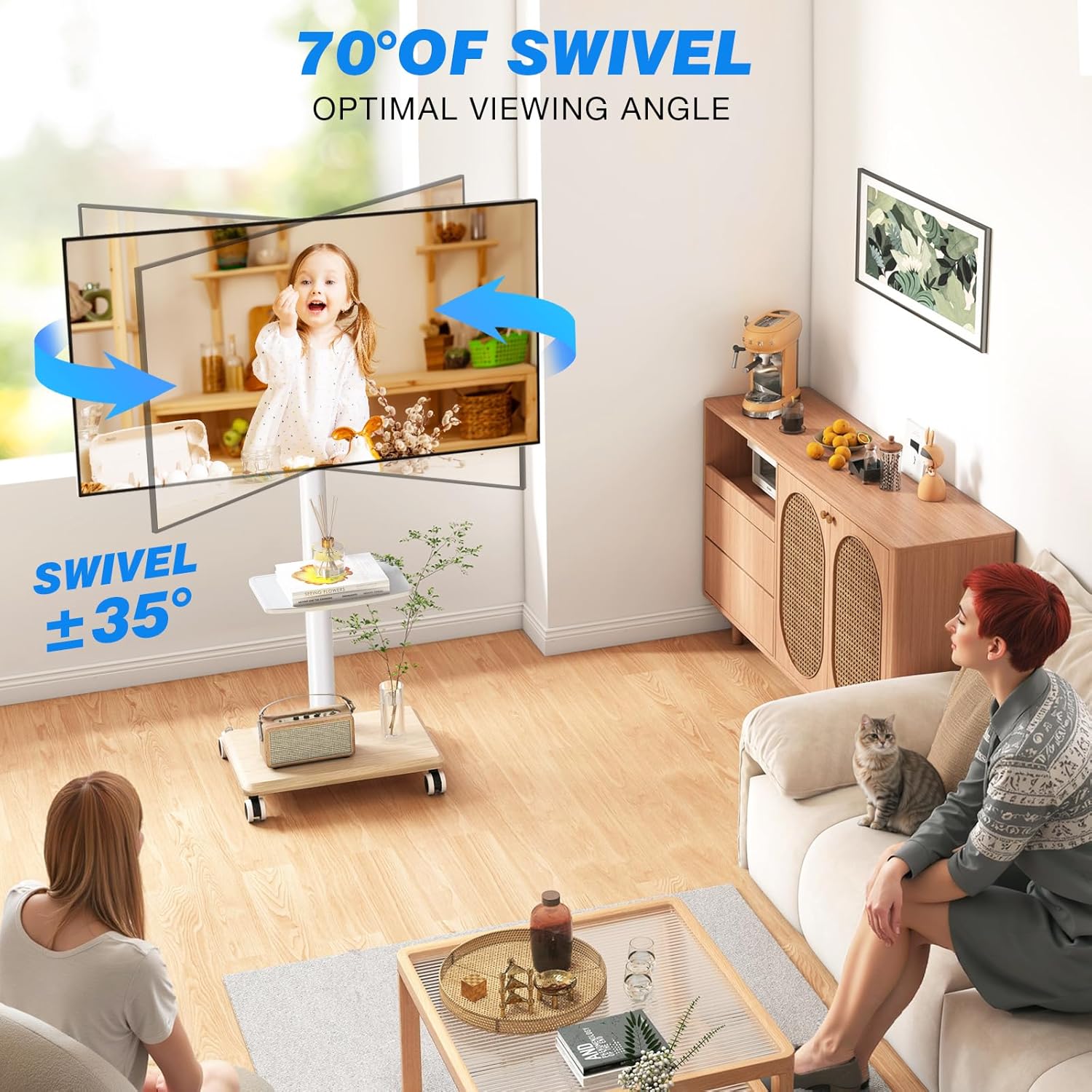 Thumbnail 5 de 5Rcom Support TV sur pied à roulettes blanc VESA 100x100 à 400x400 jusqu’à 35 kg