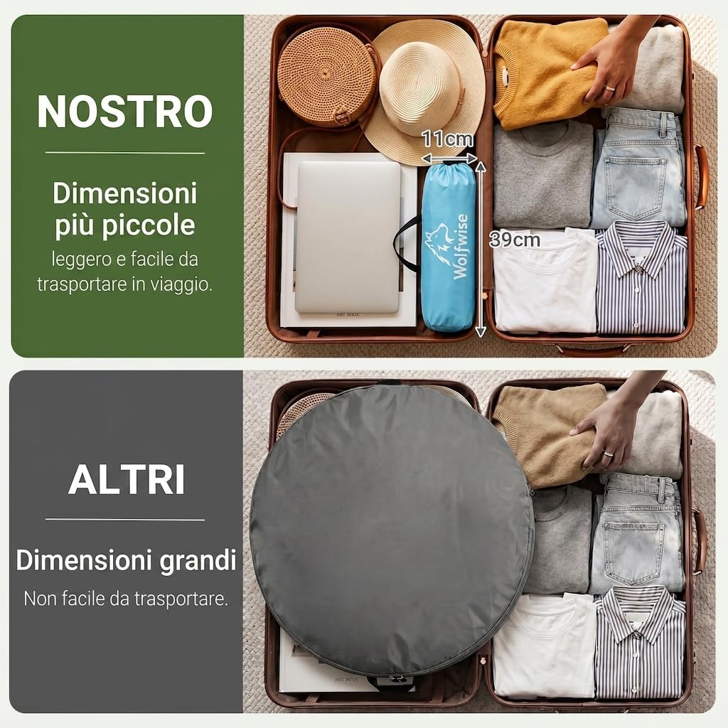 Detalle de Wolfwise Tenda da Spiaggia UPF 50+ per Famiglia – 3 Persone, Blu, Finestre Ventilate e Pavimento Estensibile