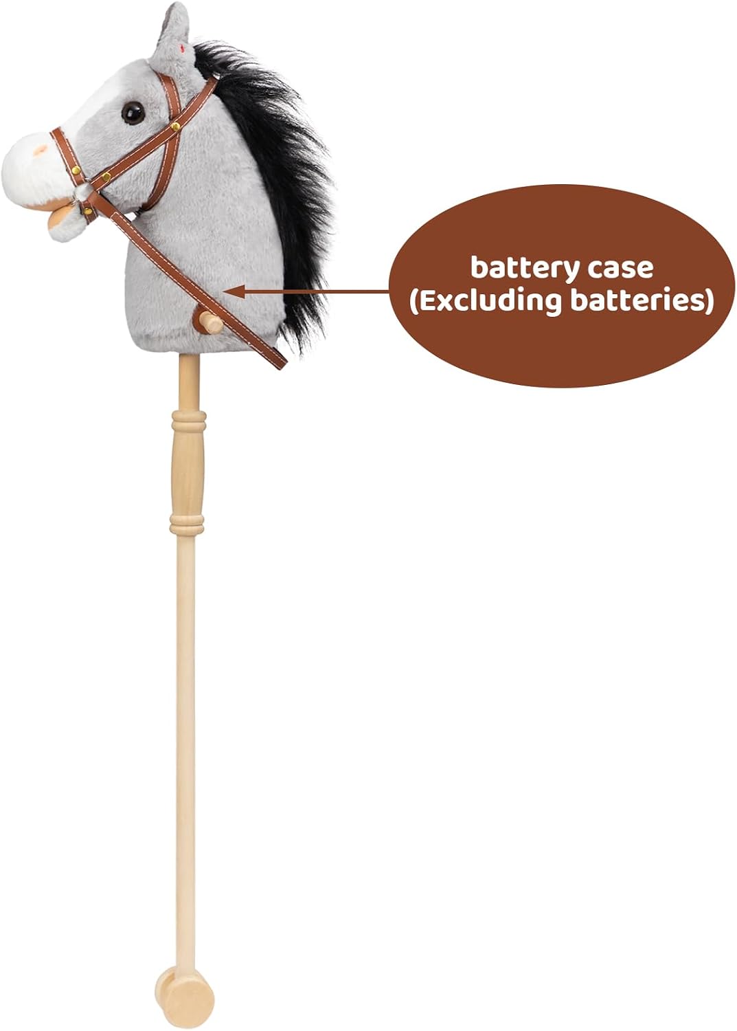 Thumbnail 1 de HollyHOME Stick Horse with Wood Wheels – 91cm Grey Plush Hobby Horse