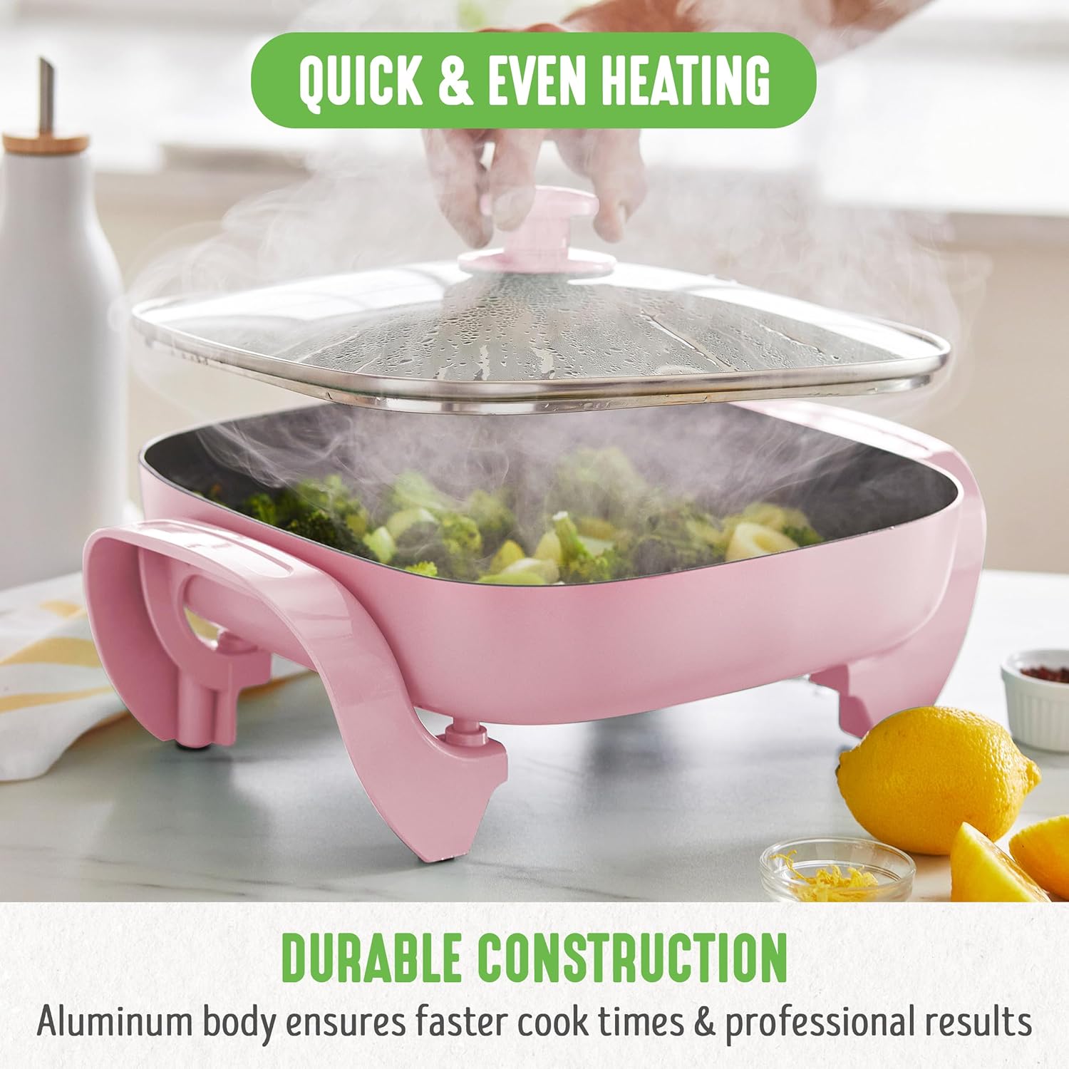 Detalle 2 de GreenLife 12" Square Electric Skillet with Glass Lid