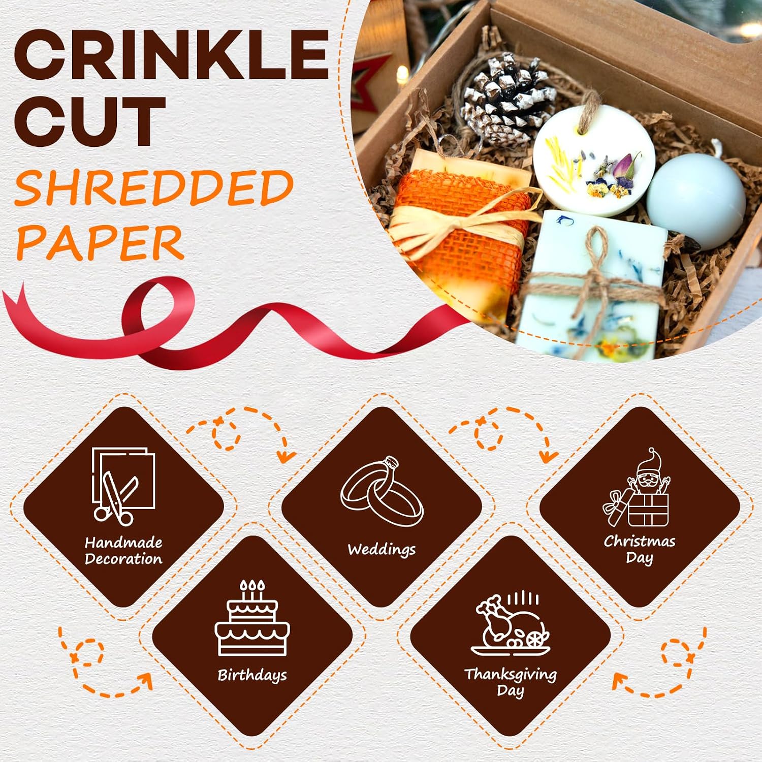 Detalle 2 de RowinsyDD 3LB Kraft Crinkle Paper Filler – Brown Shredded Gift Basket Cushioning