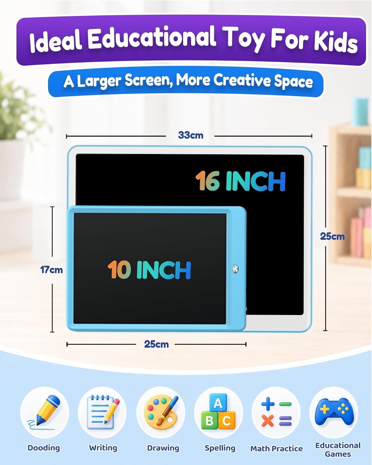Detalle de KOKODI 16 Inch LCD Drawing Tablet for Kids and Adults – Eye‑Safe, Battery‑Powered Doodle Board