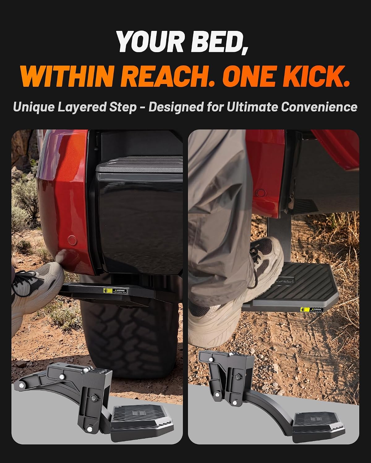 Detalle de WOLFBOX Retractable Bed Step for Ford F-150 and F-150 Lightning (2021-2026) – Two-Tier, 330 lb Capacity