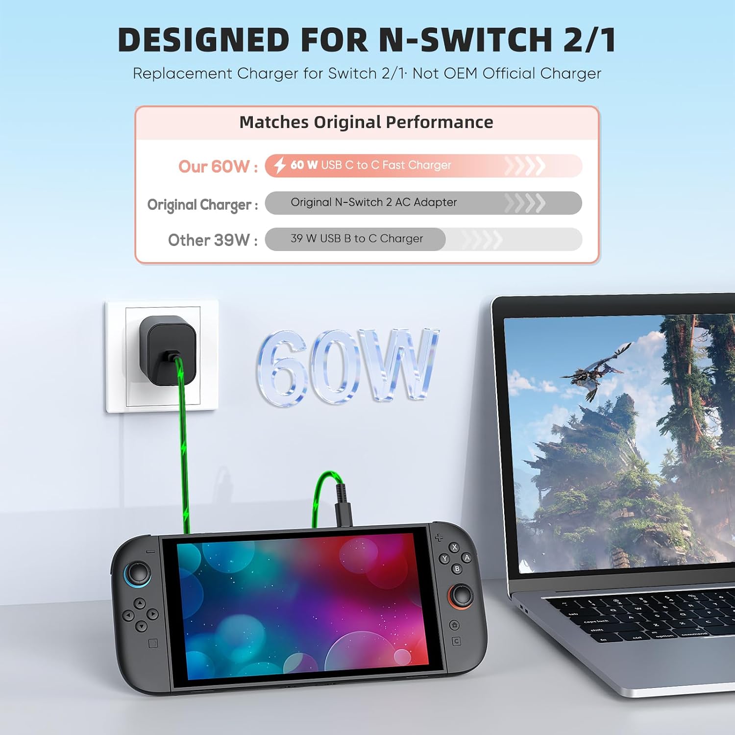 Detalle de Nintendo Switch 2 Charger 60W USB-C Adapter