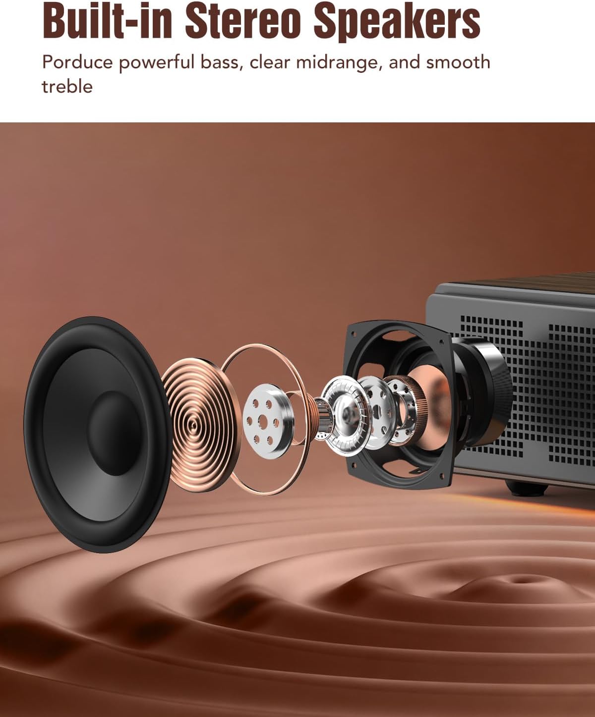 Detalle de Udreamer Vinyl Record Player, AT-3600L, Bluetooth, Built-In Speakers & Lighting