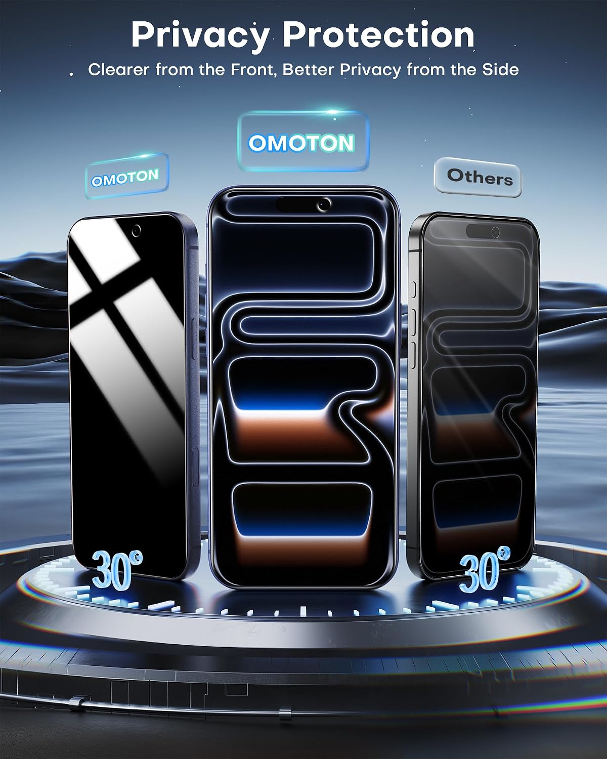 Detalle 2 de OMOTON OM-17 Pro-Privacy Screen Protector for iPhone 17 Pro, 9H Glass, 2-Pack