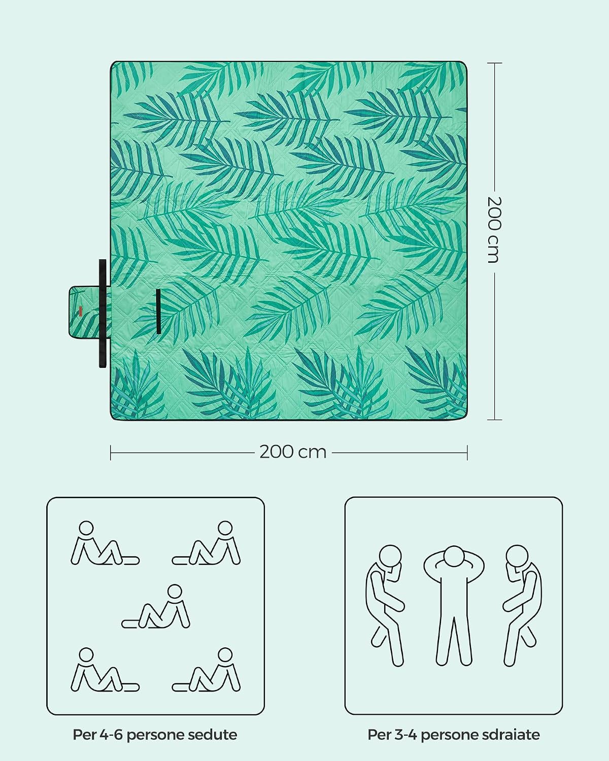 Thumbnail 2 de SONGMICS Coperta Picnic 200 x 200 cm pieghevole impermeabile a 4 strati con fondo in alluminio GCM001C02