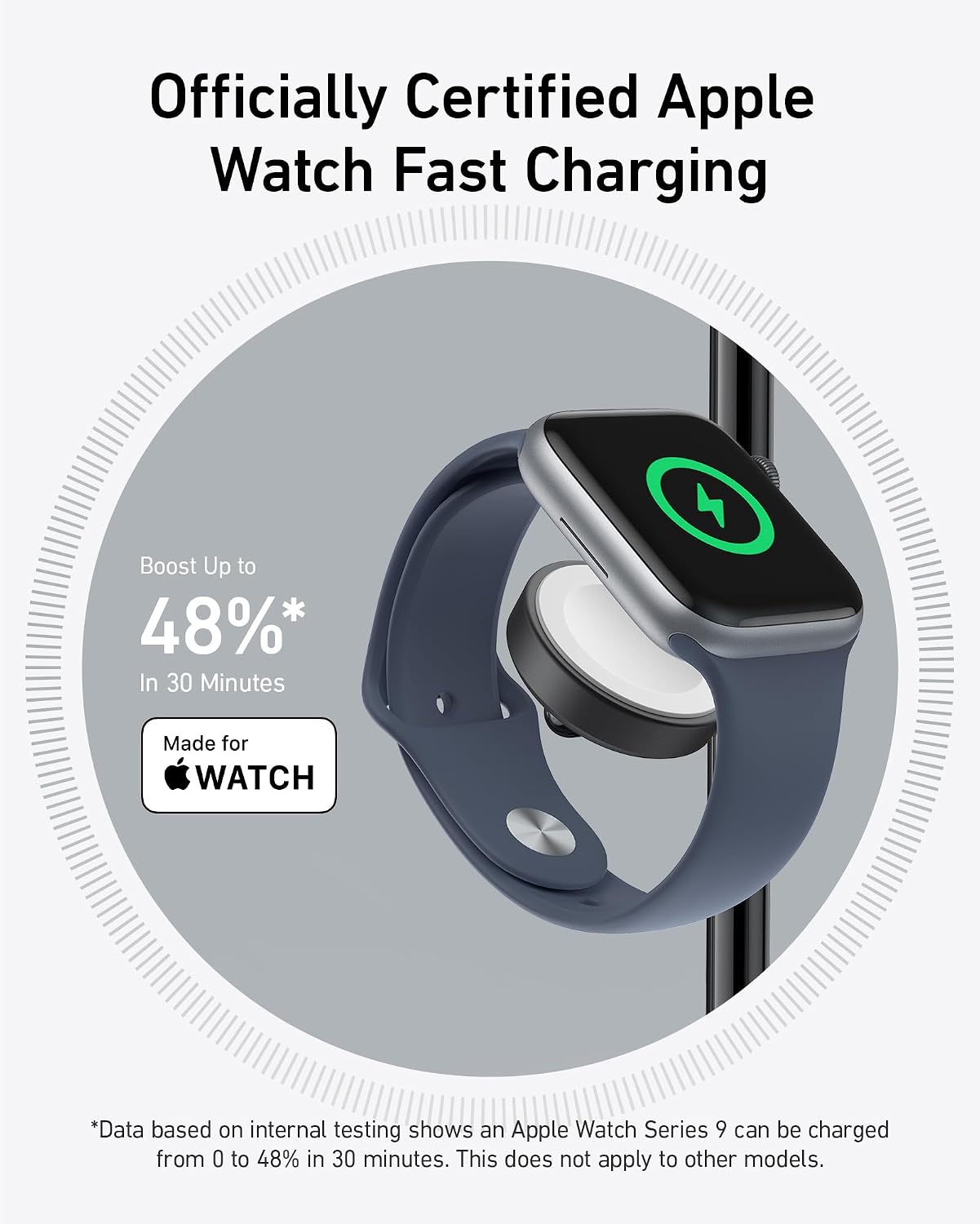 Detalle de Anker 3-in-1 Wireless Charging Station (MagSafe & Qi2) with 15W Stand for iPhone, AirPods & Apple Watch