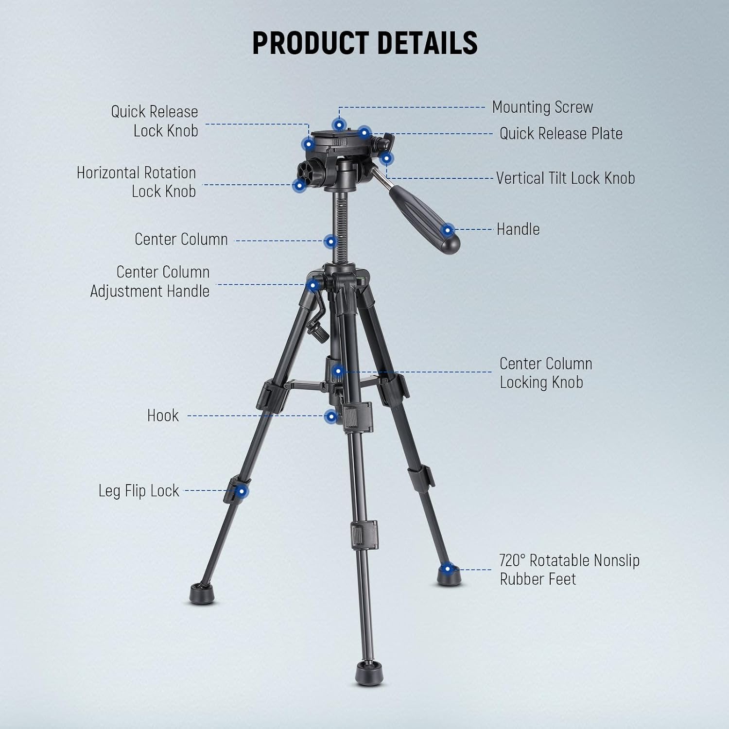 Thumbnail 6 de NEEWER BASIC TP02 mini desk tripod with 3-way pan tilt head and handle