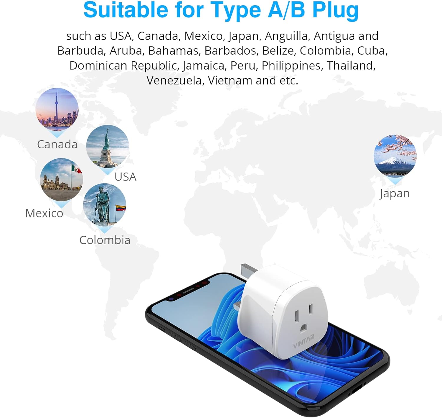 Thumbnail 3 de VINTAR US to UK Plug Adapter with 10A Fuse (Type A/B to Type G) – 1 Pack