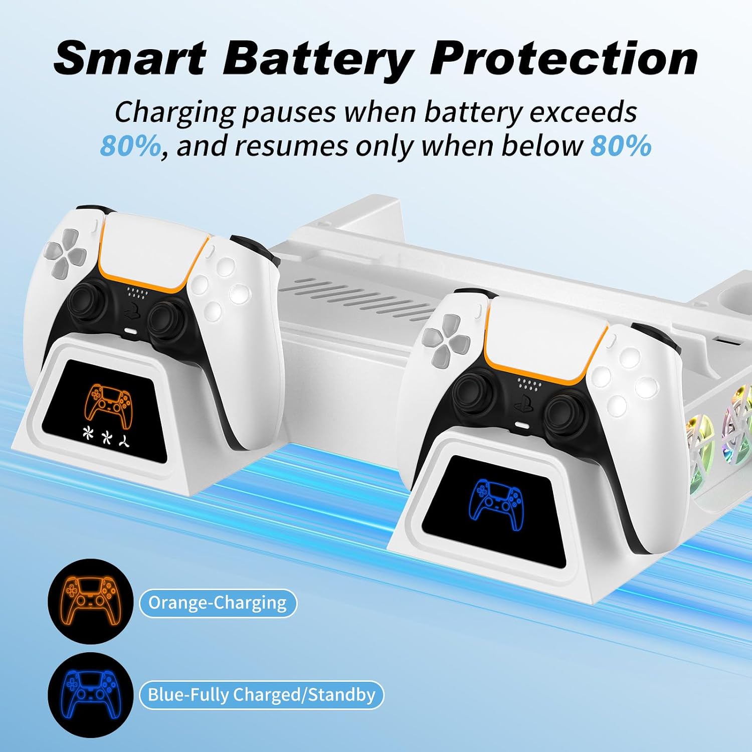 Detalle 2 de Nonbliep LED Stand and Cooling Station for PS5 (Digital/Disc, Slim, Pro) with Dual Controller Charging and 9-Disc Storage