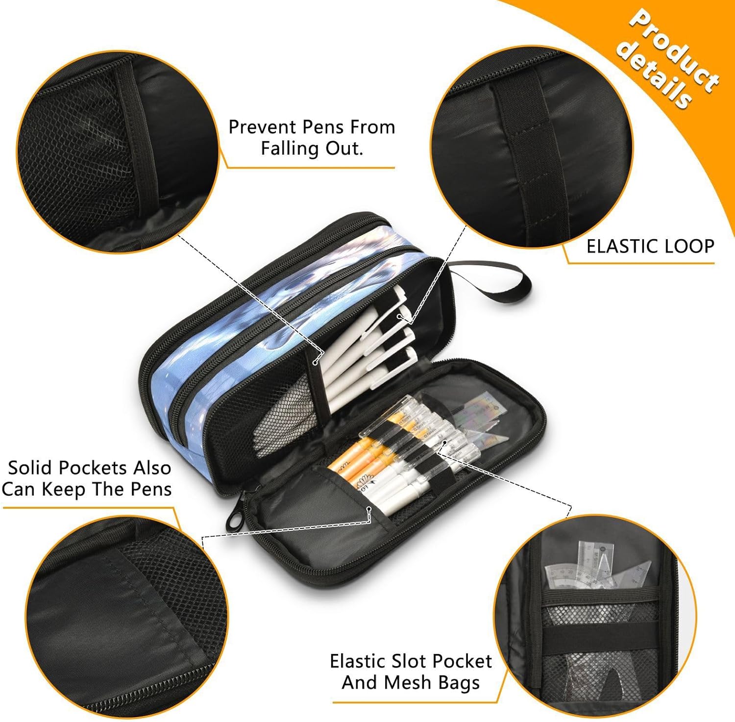 Detalle de Mnsruu Wolf Winter Forest Pencil Case: Large Capacity Zipper Pouch for All Your Stationery