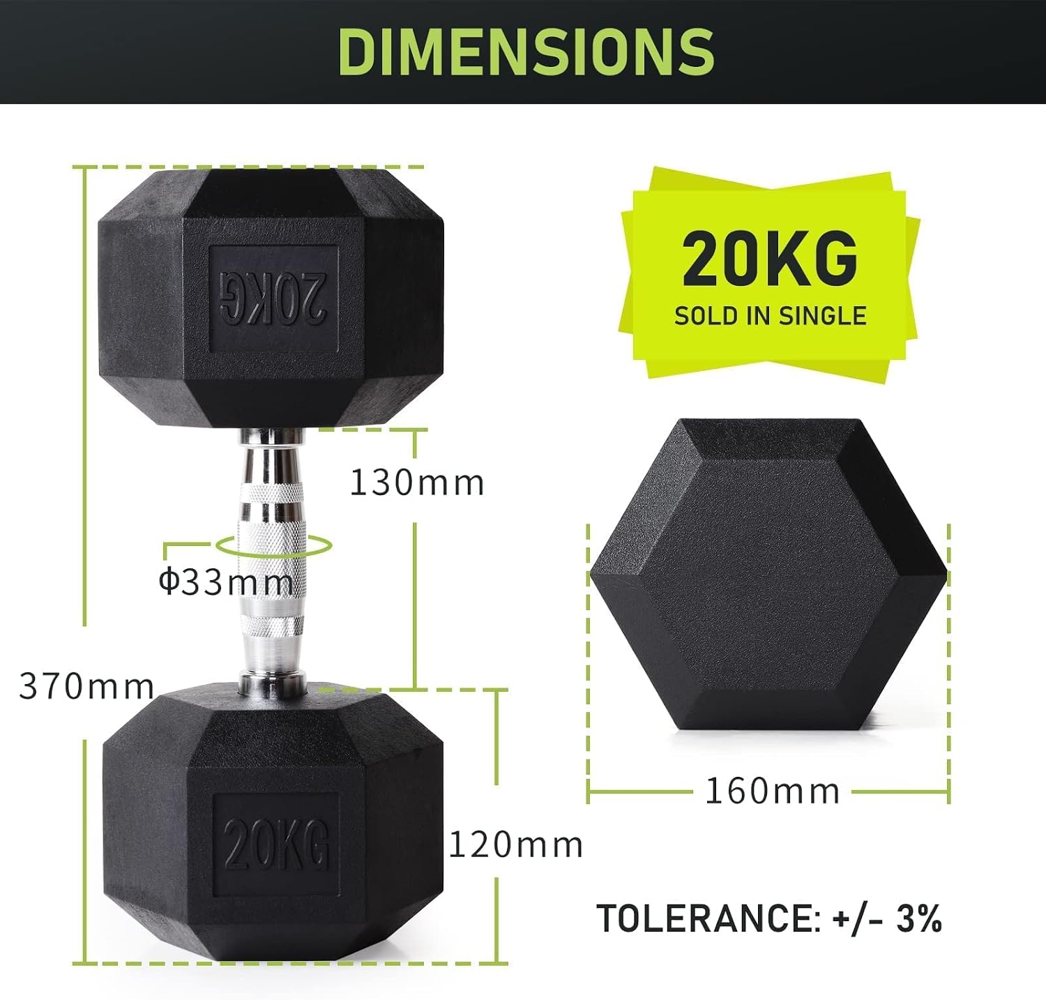 Detalle 2 de PhysKcal Hexagon Hanteln (Poly-Gummierte) Kurzhantel-Set 2,5–30 kg mit rutschsicherem Griff