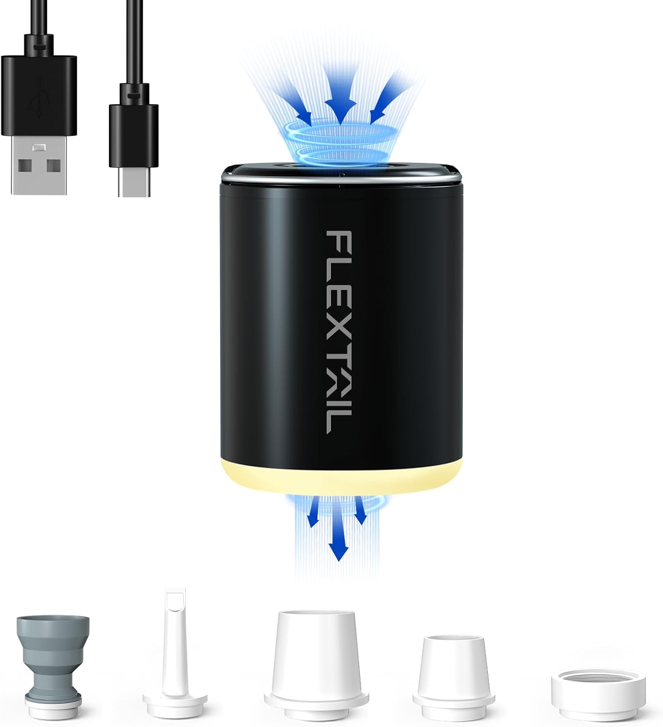 FLEXTAILGEAR Portable Air Pump (Electric Vacuum Bag Pump) – 4kPa, 180L/min, with LED torch and 5 nozzles