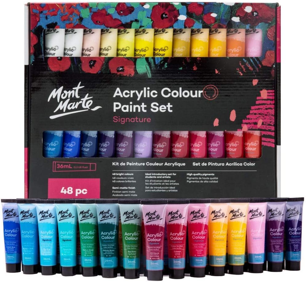 Detalle de MONT MARTE Acrylic Paint Set (48 x 36ml) – Semi-matte Finish, 48 Colours