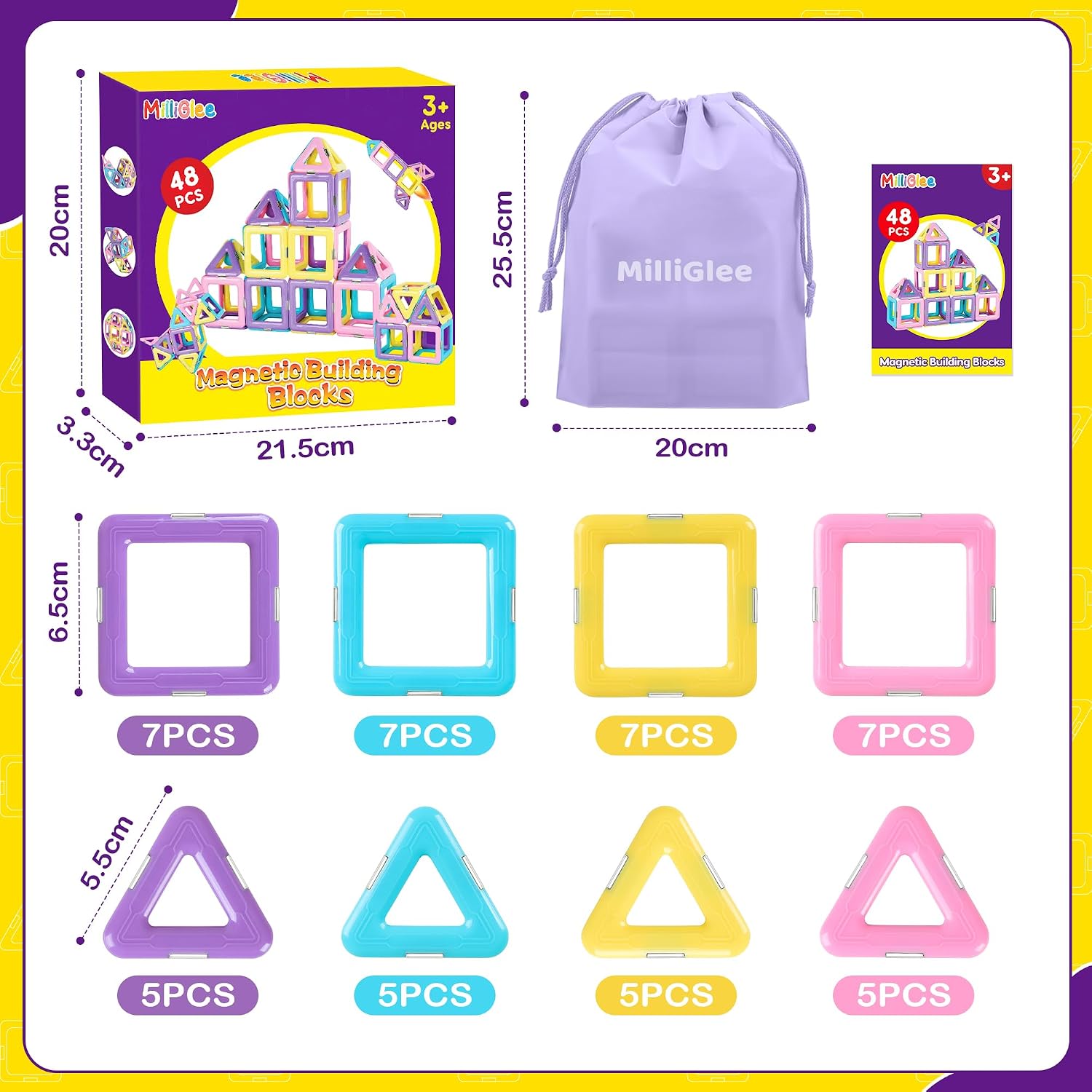 Thumbnail 5 de MilliGlee Magnetic Building Blocks 48PCS magnetic tiles 🧩