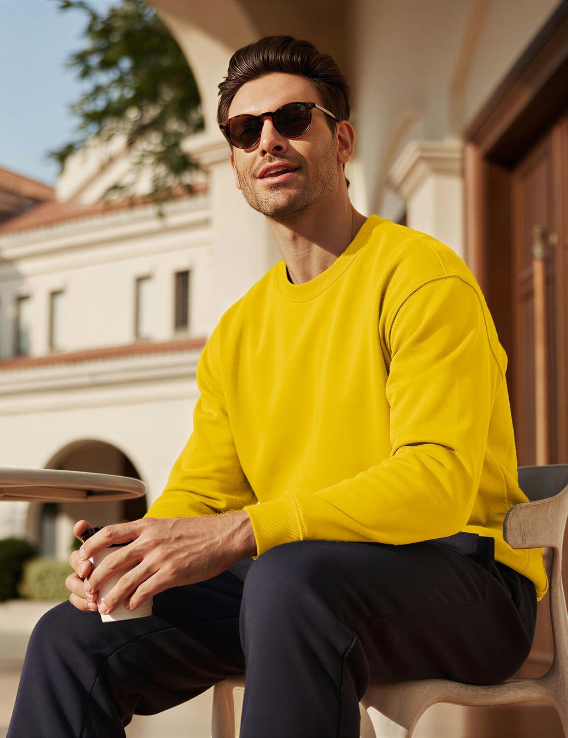 Detalle de MAGCOMSEN Men’s Fleece-Lined Cotton Crewneck Sweatshirt, Long Sleeve