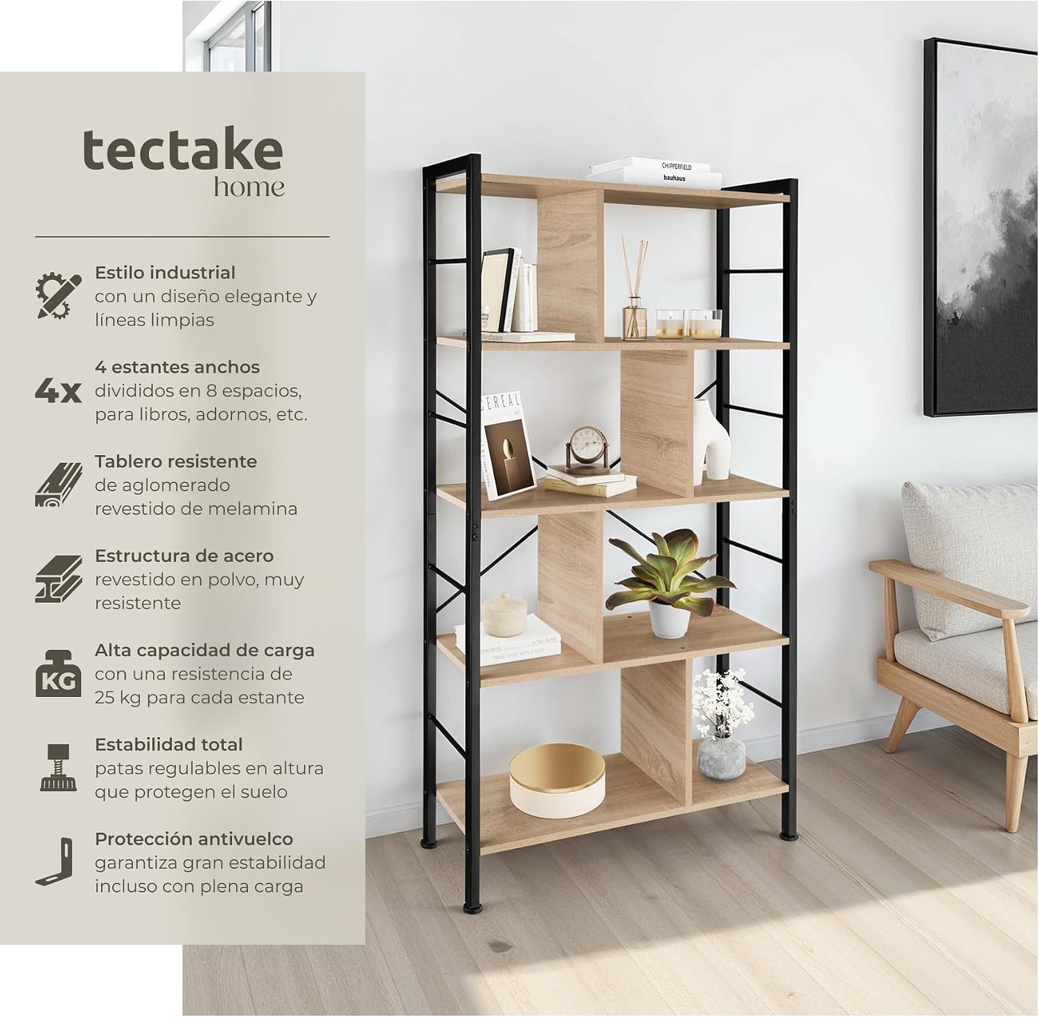 Detalle de tectake® Estanteria Metalica 75,5x30x155 cm
