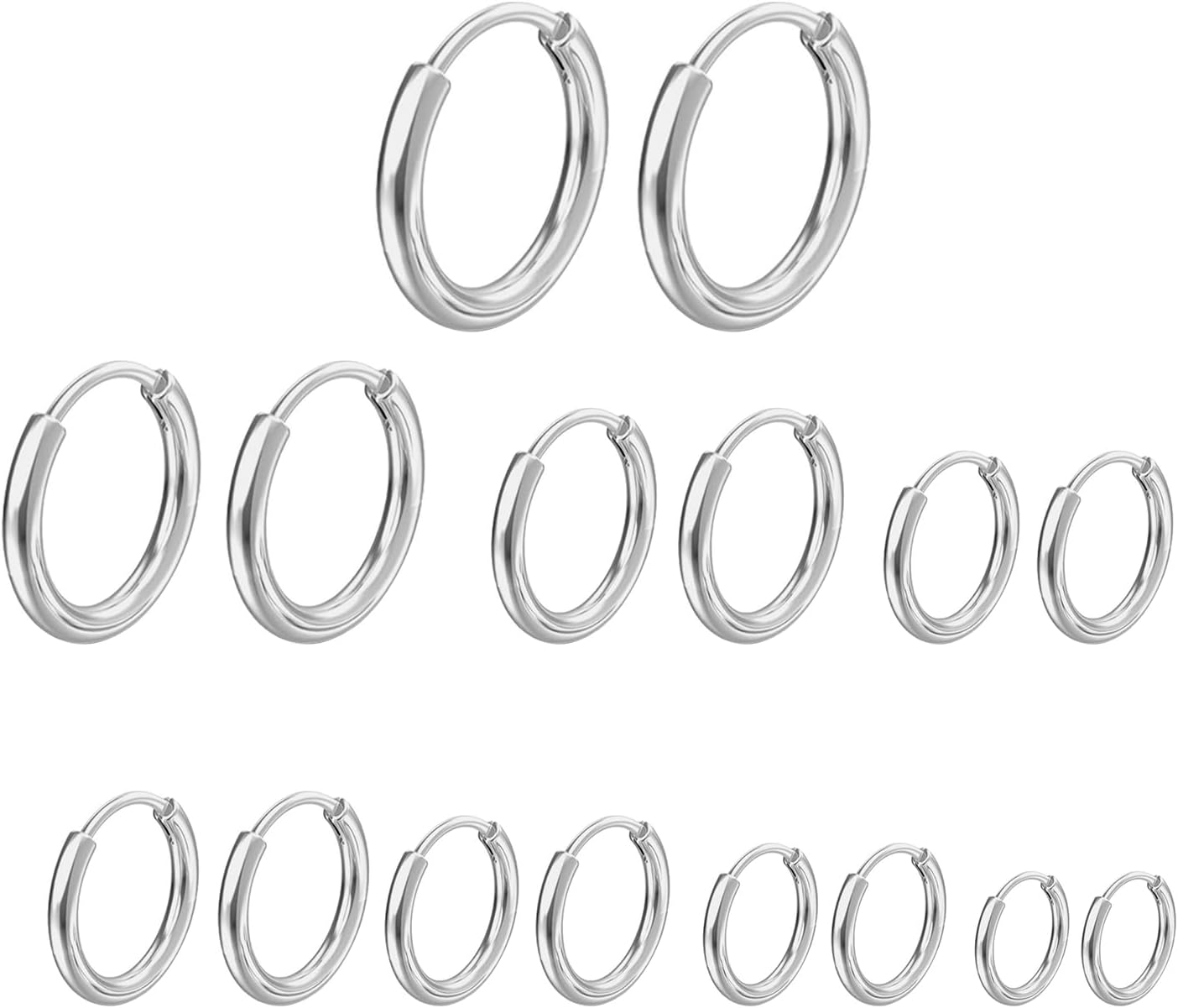 Detalle de 8 Paia di Orecchini in Acciaio Inossidabile 316L: Cerchi Chirurgici Ipoallergenici 6–20 mm