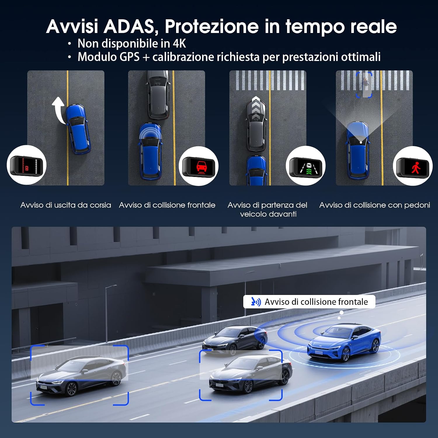 Thumbnail 4 de Avylet Dash Cam Auto 4K/2.5K+1080P con WiFi 5GHz, 64 GB e ADAS (IPS 2.8”, 170°)
