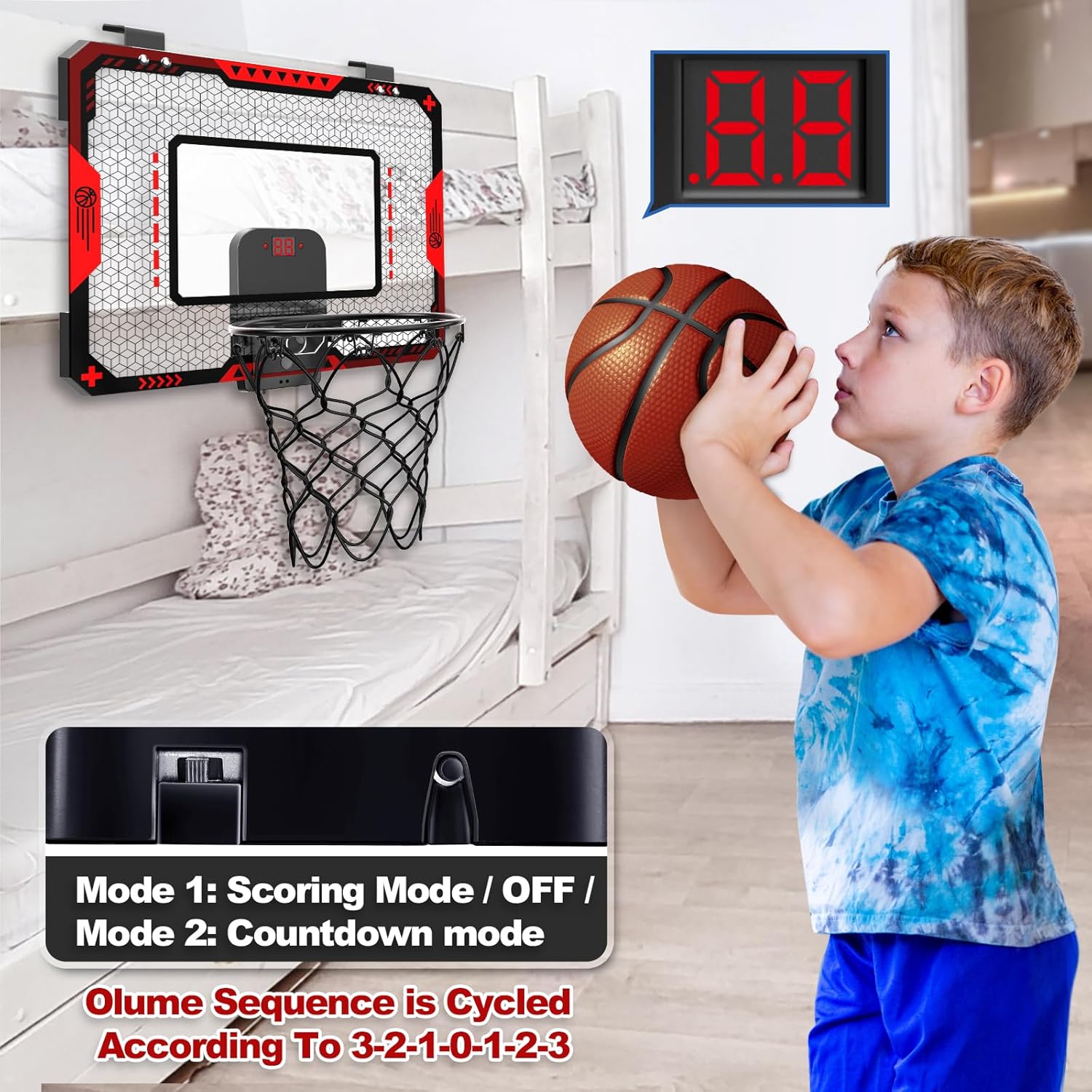 Thumbnail 4 de Indoor Basketball Hoop with Electronic Scoreboard — Door Mount for 5+ Year Olds