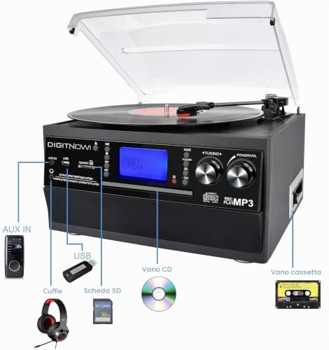 Detalle 2 de DIGITNOW! Giradischi Bluetooth con codifica USB/SD, radio e altoparlanti stereo