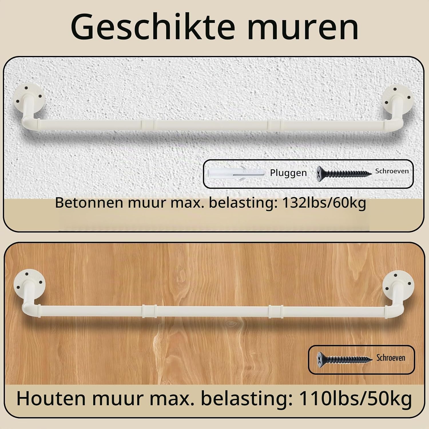 Detalle 2 de YheenLf 77HCR100W-1 wandkledingrek van ijzer, 100 cm, industriële stijl