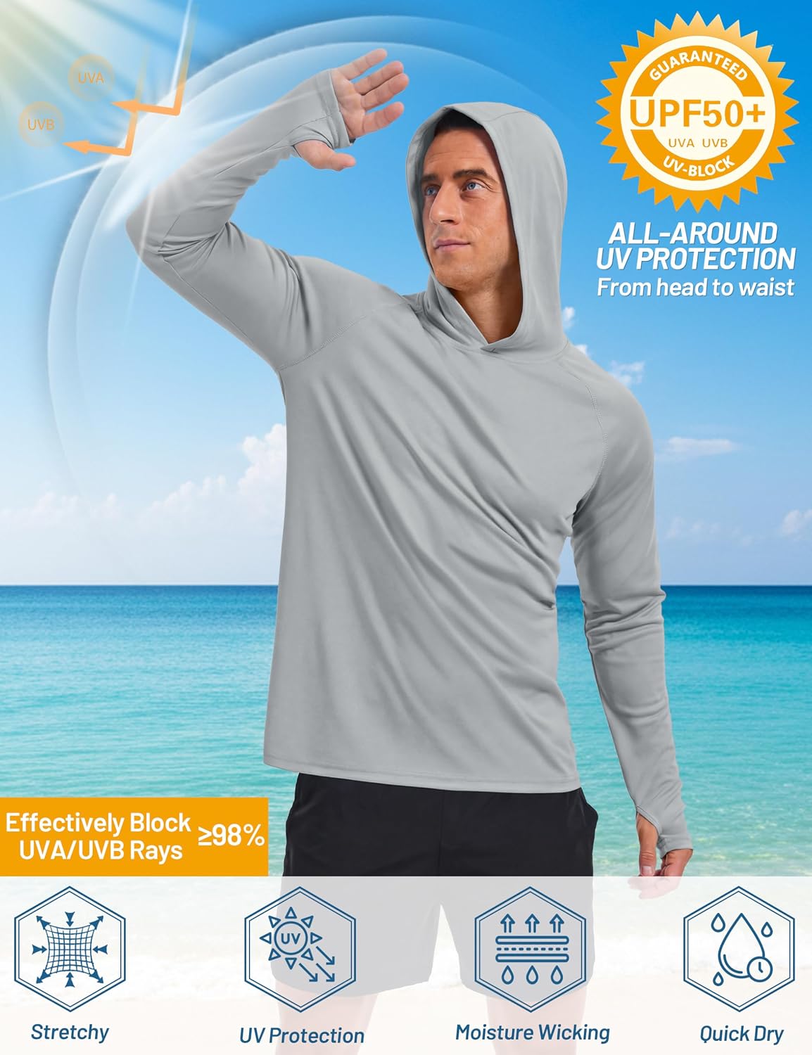 Thumbnail 2 de TACVASEN UPF 50+ hoodie top for men