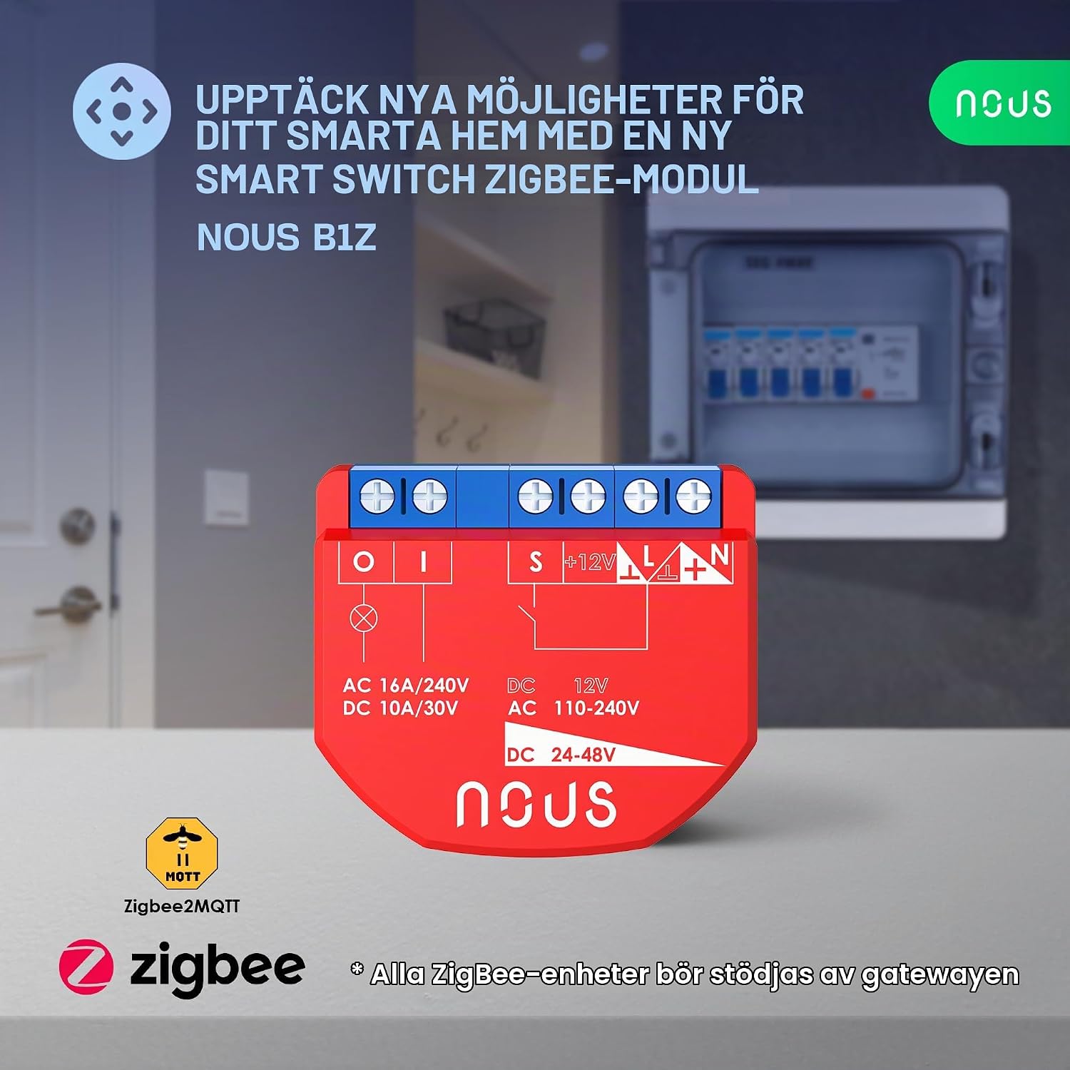 Detalle 2 de NOUS B2Z ZigBee-modul med effektmätning, torrkontakter och en kanal