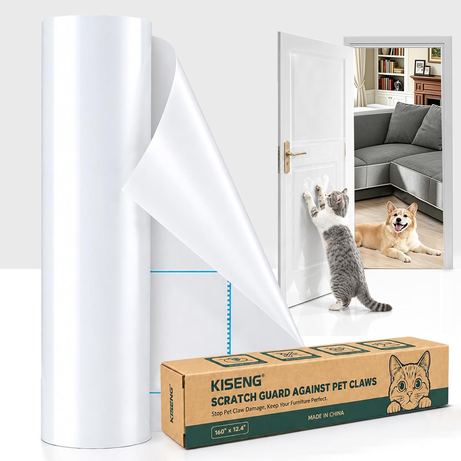 Detalle de KISENG 31.5 Cat Scratch Furniture Protector, Clear PVC Roll, 160" x 12.4