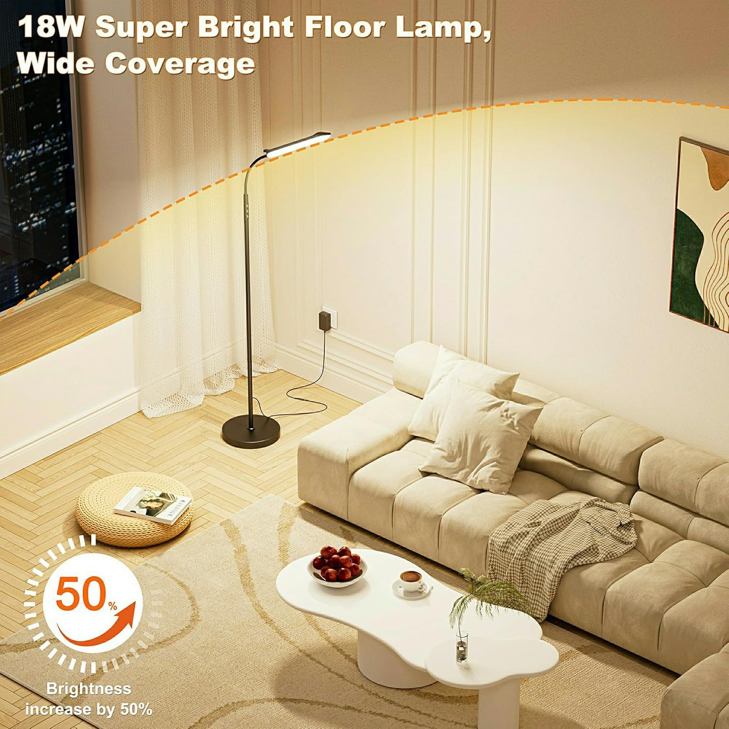 Thumbnail 2 de Yikuneng LED-Stehlampe 18 W (1.800 lm) dimmbar mit Fernbedienung, Touch und Timer