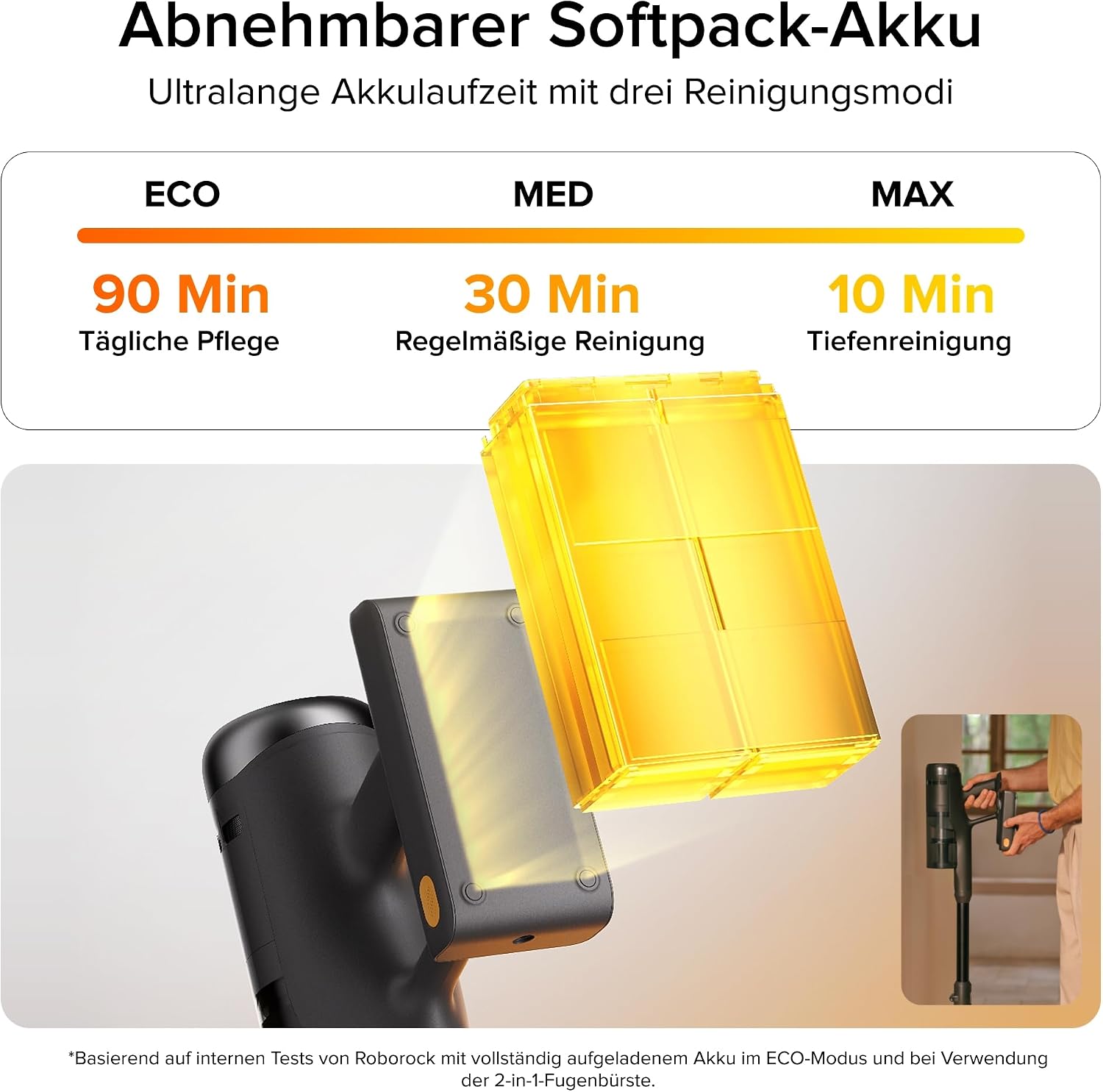 Detalle de roborock H60 Hub Ultra Akku-Staubsauger mit Absaugstation – 210 AW, 90 Minuten Laufzeit