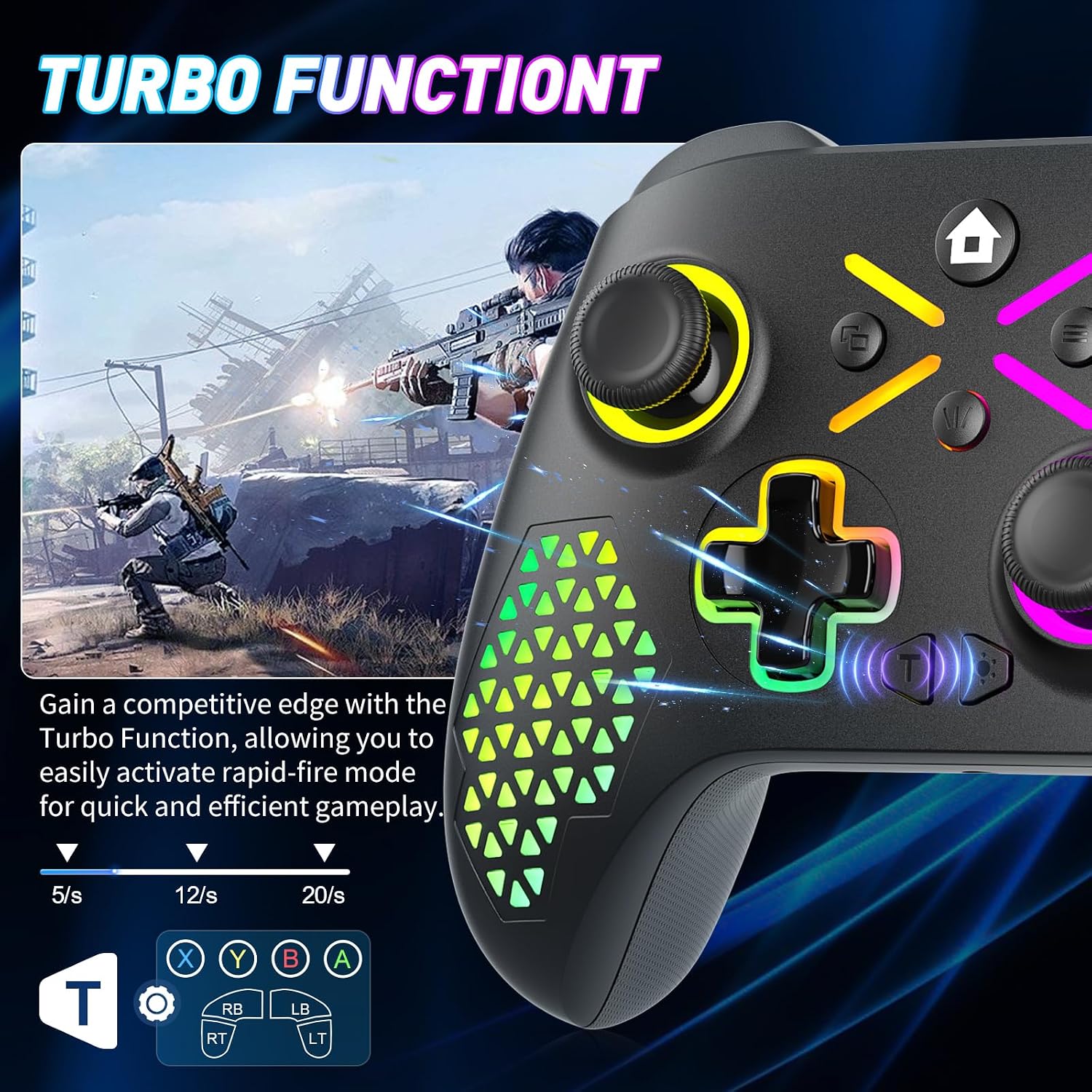 Detalle 2 de Gamrombo Wireless Gaming Controller for Xbox & PC – RGB Lighting, Hall‑Effect Joysticks, Turbo & Macro