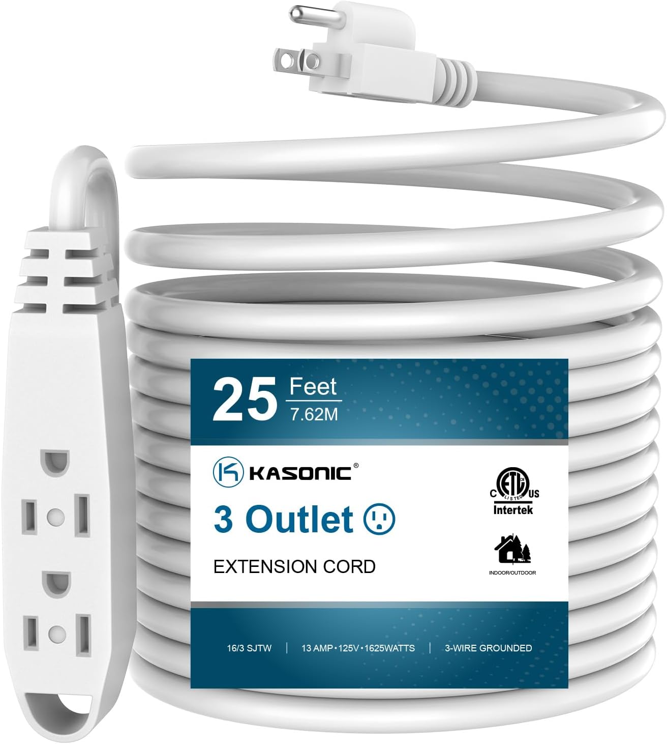 Detalle de K KASONIC FL-110A 25-Foot 3-Outlet Extension Cord, Grounded 16/3, Flat Plug