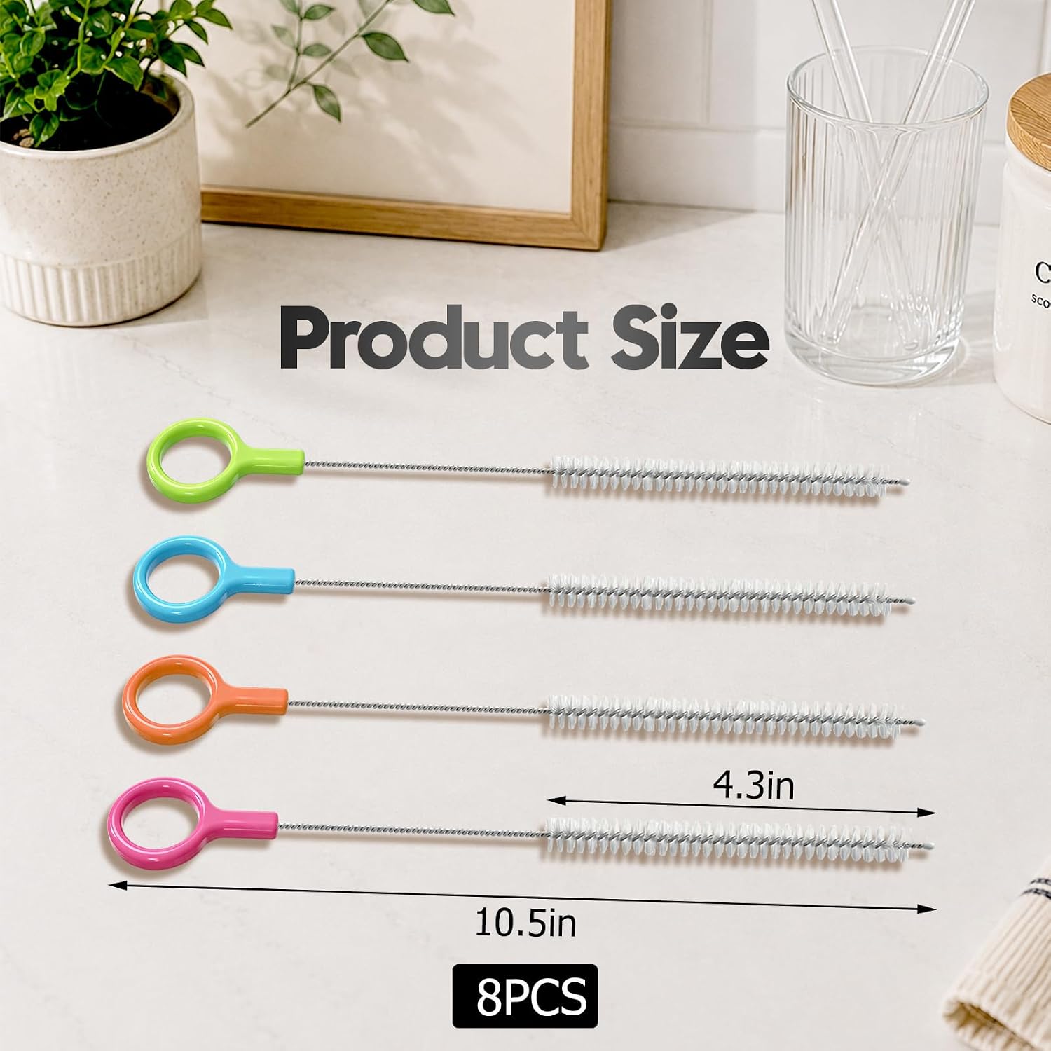 Detalle de AONEZ HC-9 Straw Cleaning Brush Set, 8-Piece with Color-Coded Hanging Loops