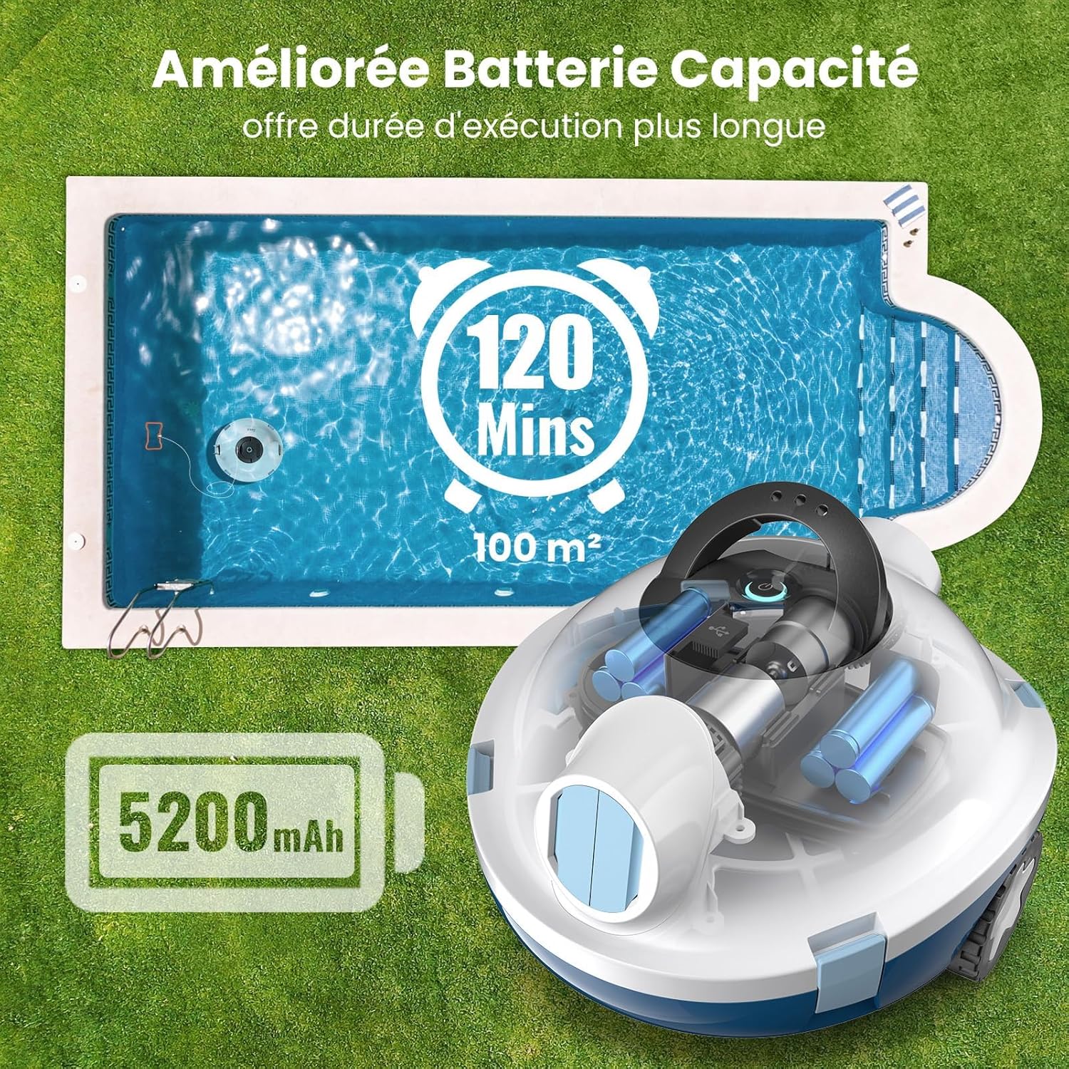 Thumbnail 2 de Robot Piscine Y10 sans Fil – Nettoyage autonome pour bassins jusqu'à 100 m²