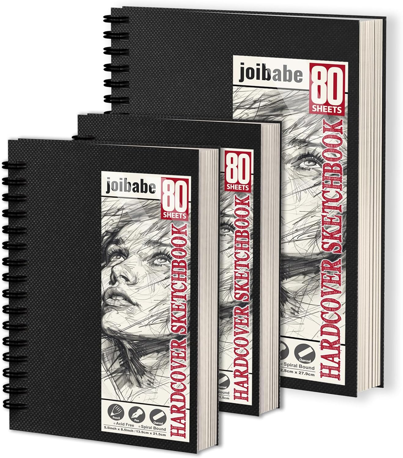Detalle de 3 Pack Sketchbooks A4 & A5 – 100gsm Hardcover Spiral Bound, 240 Sheets (480 Pages) for Studio & Outdoor Drawing