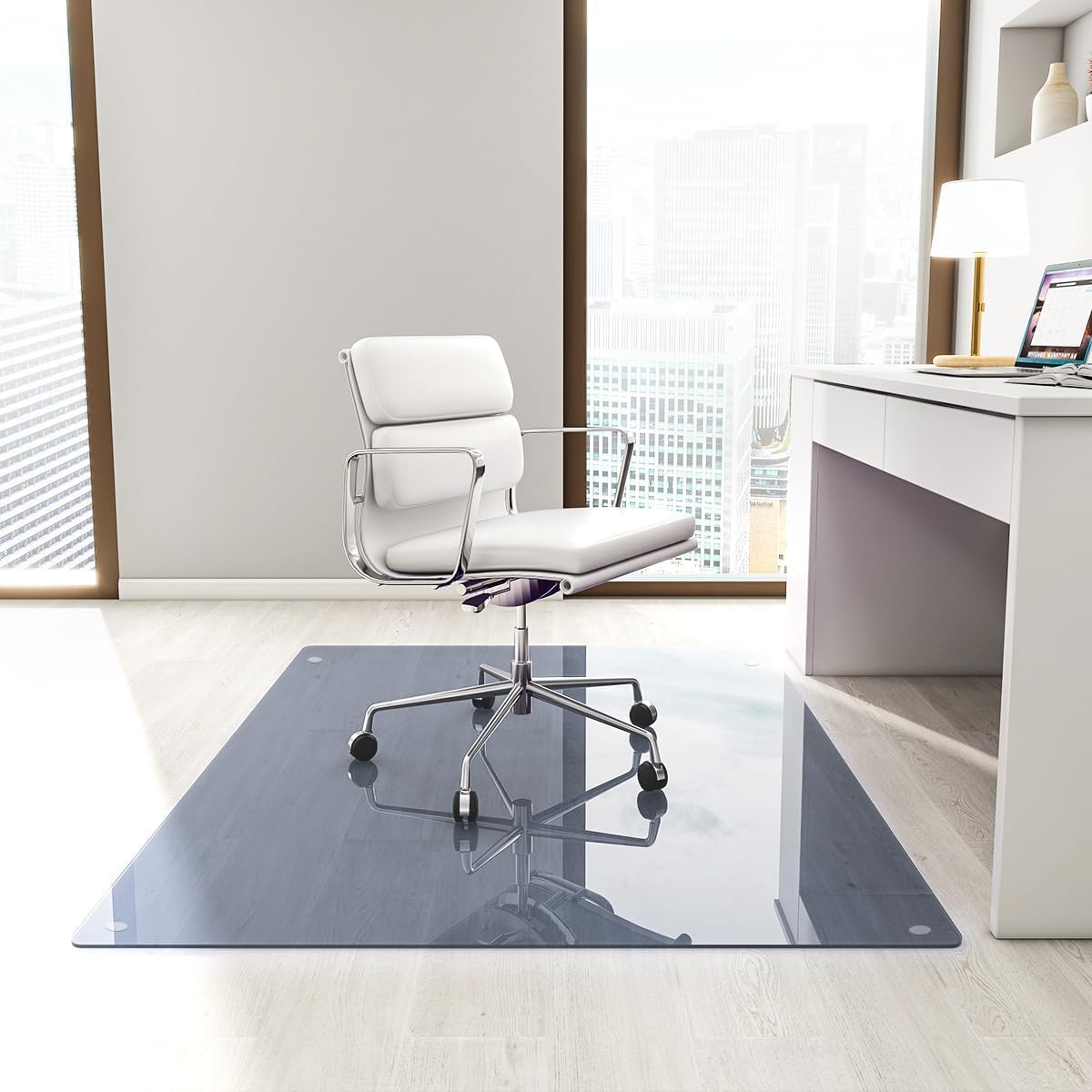 Detalle de Koonmi Office Chair Mat for Carpet, 46" x 55" Tempered Glass, Grey