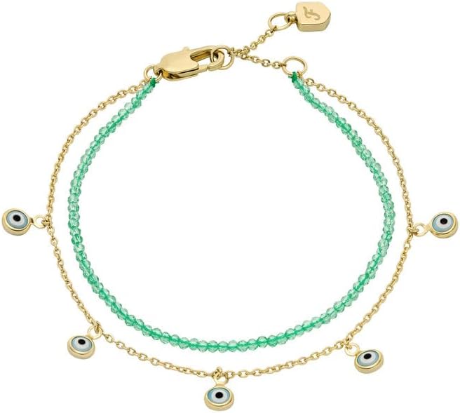 Thumbnail 6 de Fossil bracciale da donna in acciaio color oro con perline semi preziose e chiusura a moschettone