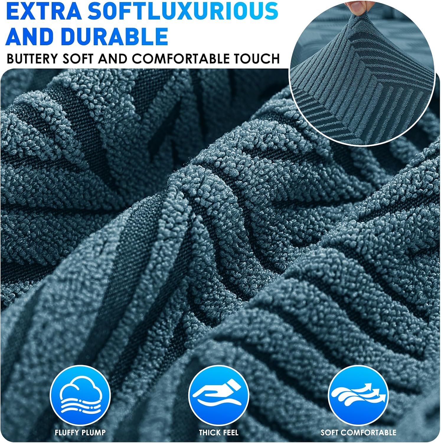 Detalle de CYCMACO Copridivano Elasticizzato 2 Posti con Braccioli – Blu Pavone, Antigraffio e Antiscivolo