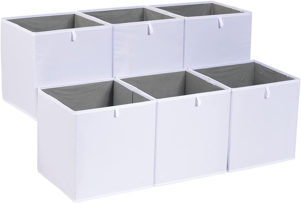 Amazon Basics zusammenklappbare Aufbewahrungswürfel aus Stoff – 6er-Pack, Weiß, 26,7 × 26,7 × 28 cm